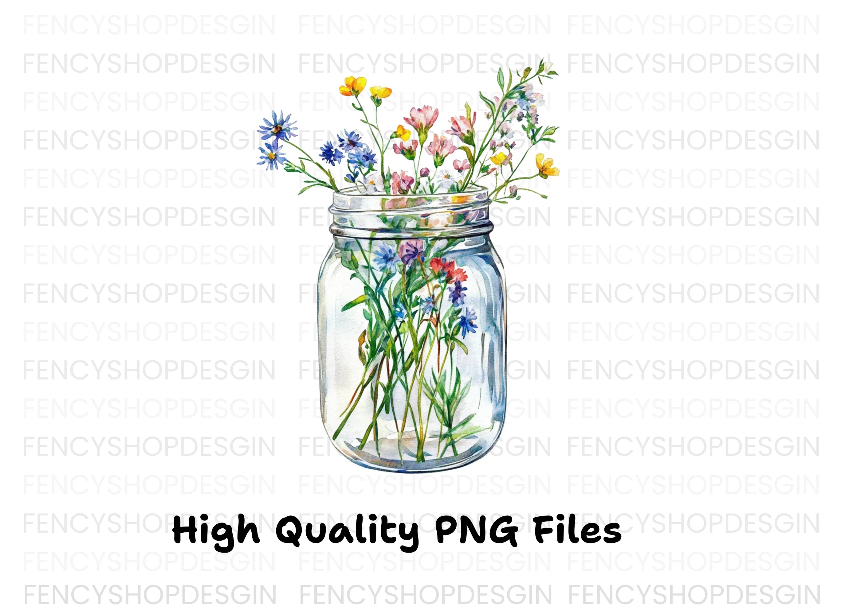 Wildflower Mason Jar Clipart Bundle