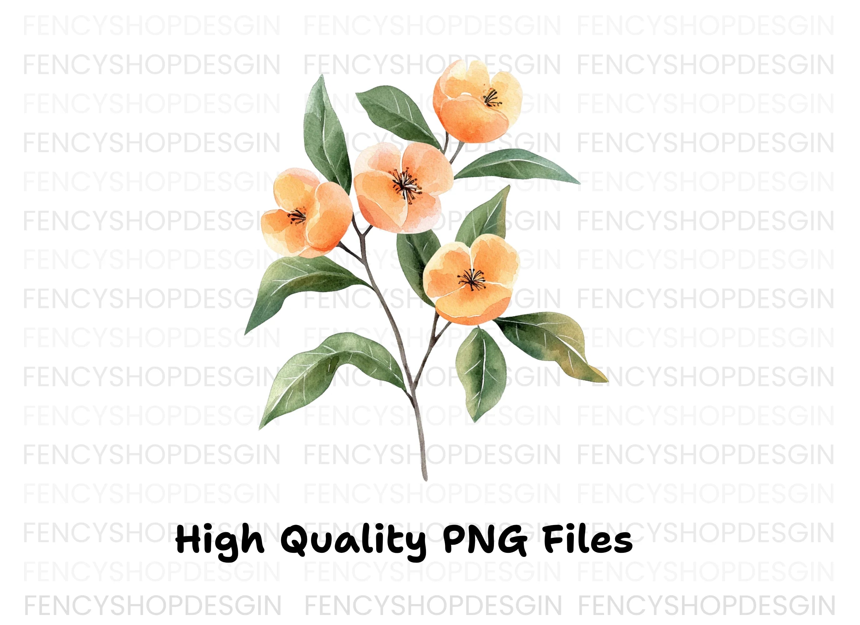 Orange Flower Branch Clipart Bundle