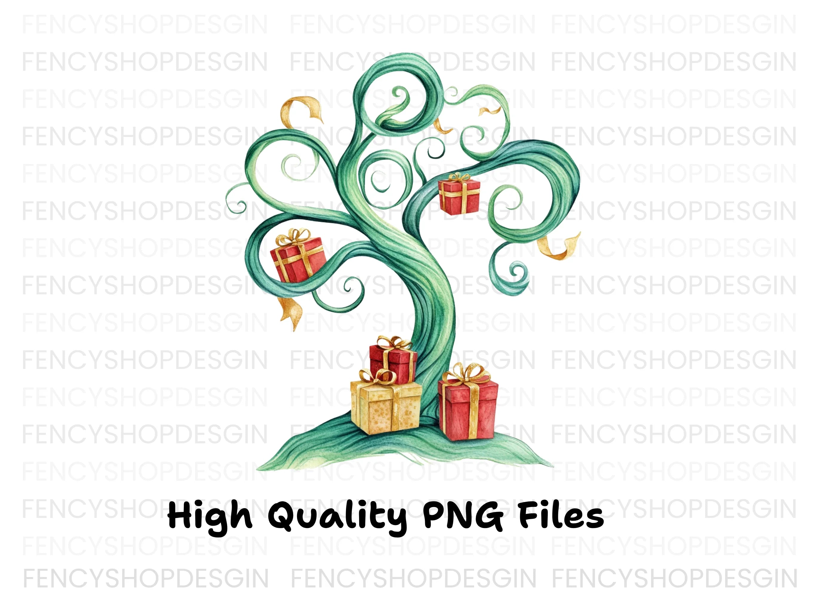Whimsical Gift Trees Clipart Bundle