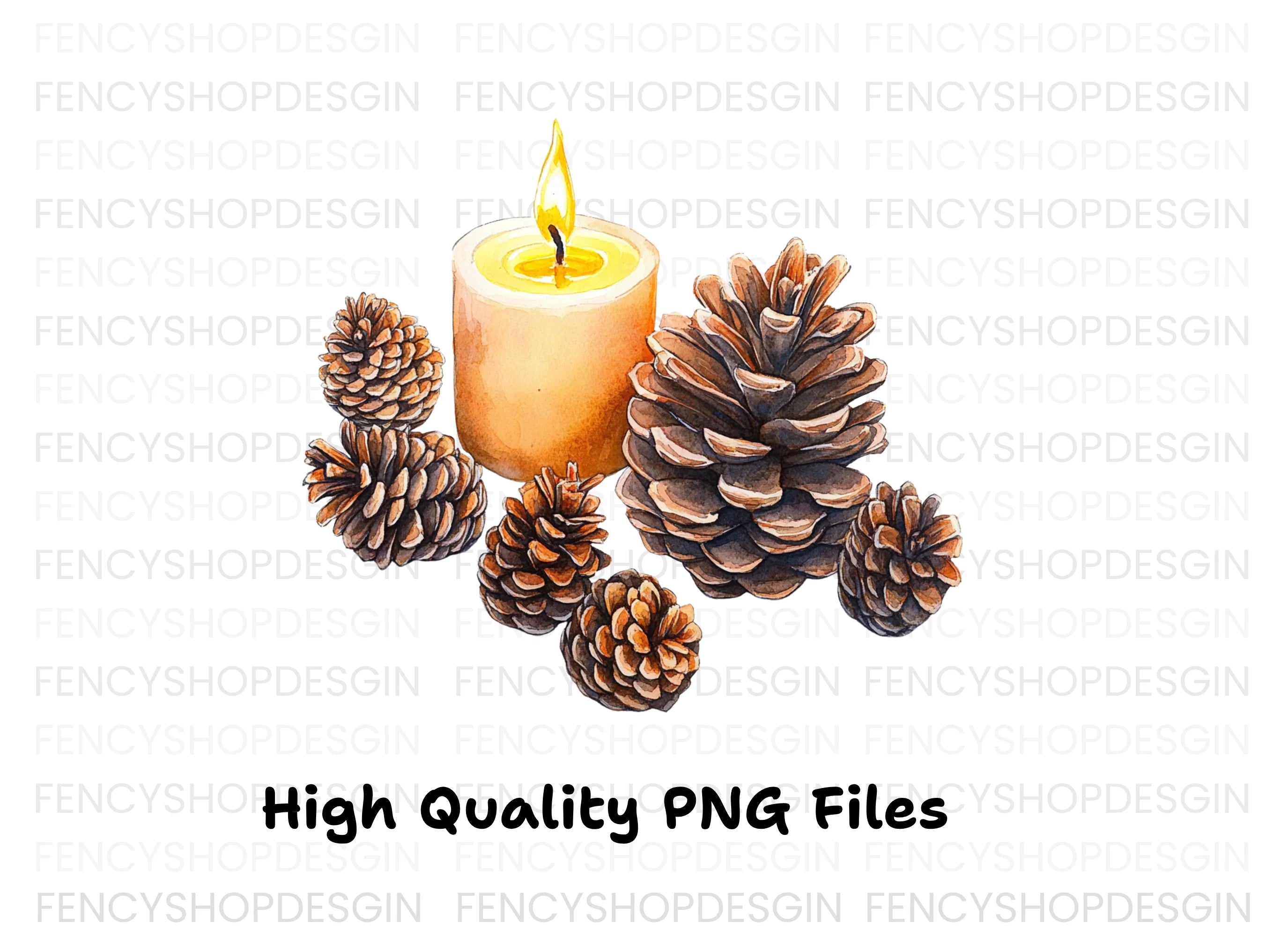 Christmas Candles and Pinecones Clipart Bundle