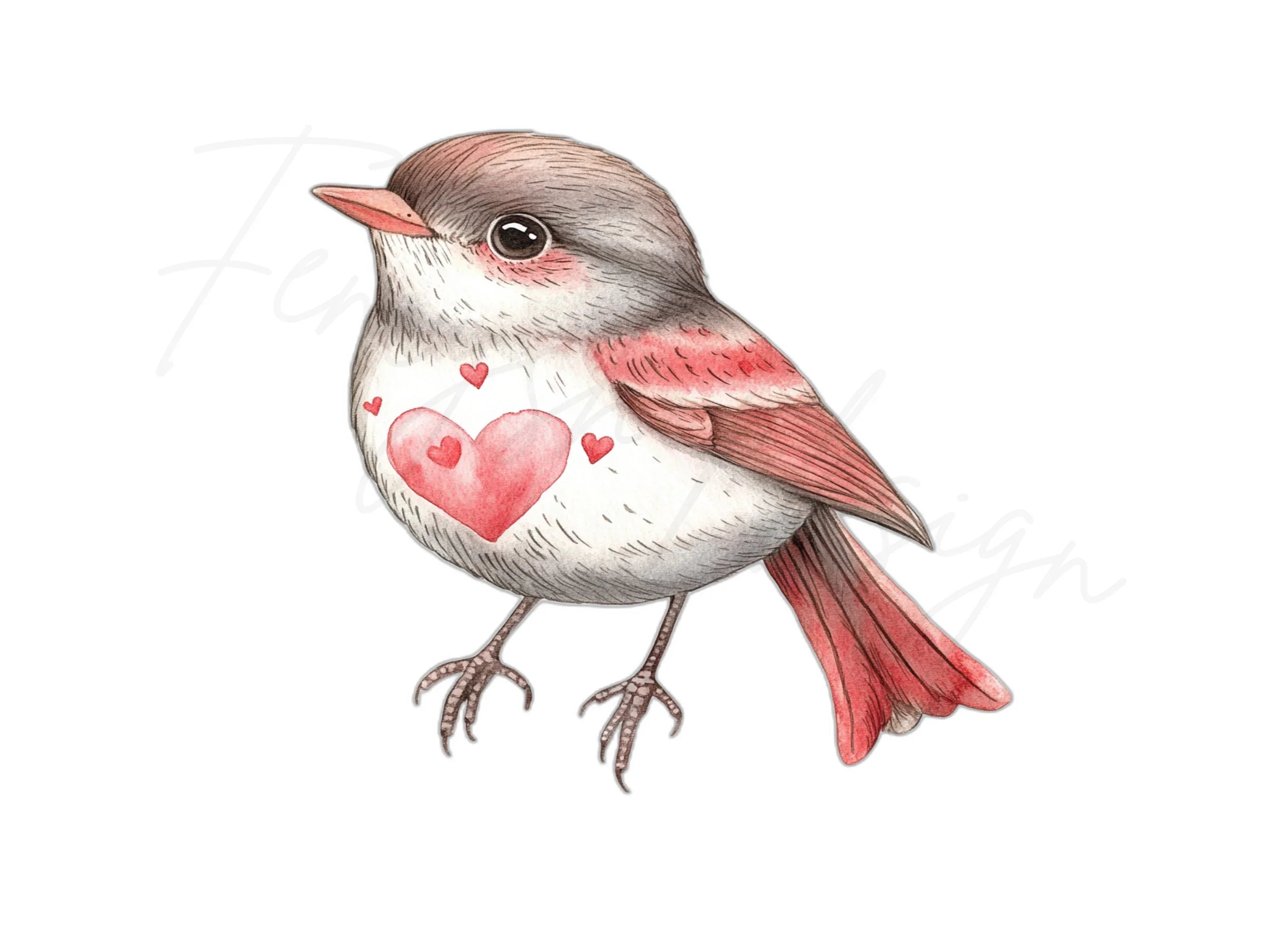 Cute Bird with Hearts Clipart Bundle