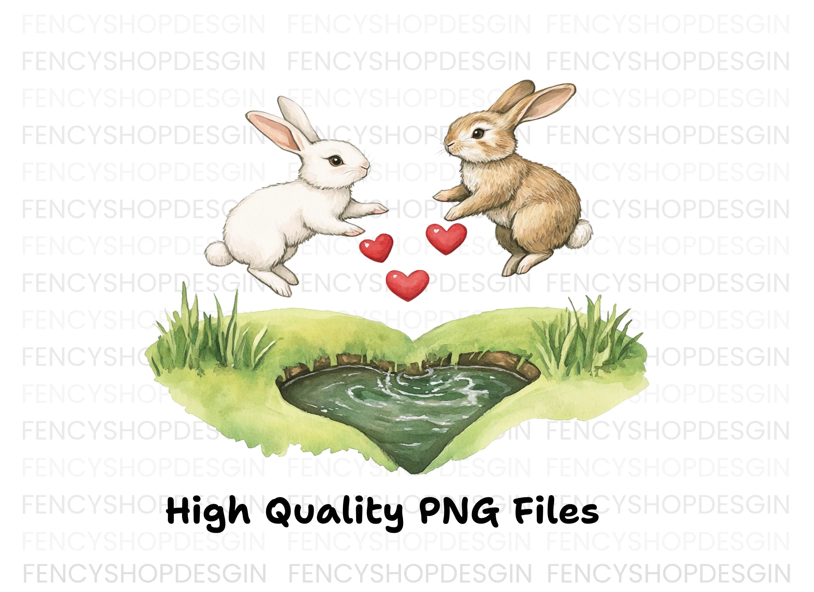 Romantic Bunny Heart Pond Clipart Bundle