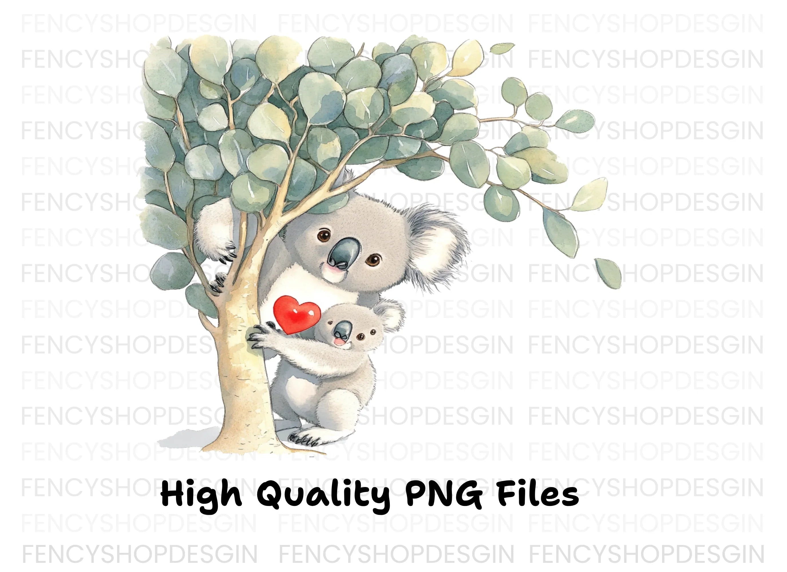Cute Koala Family with Eucalyptus Trees Clipart Bundle