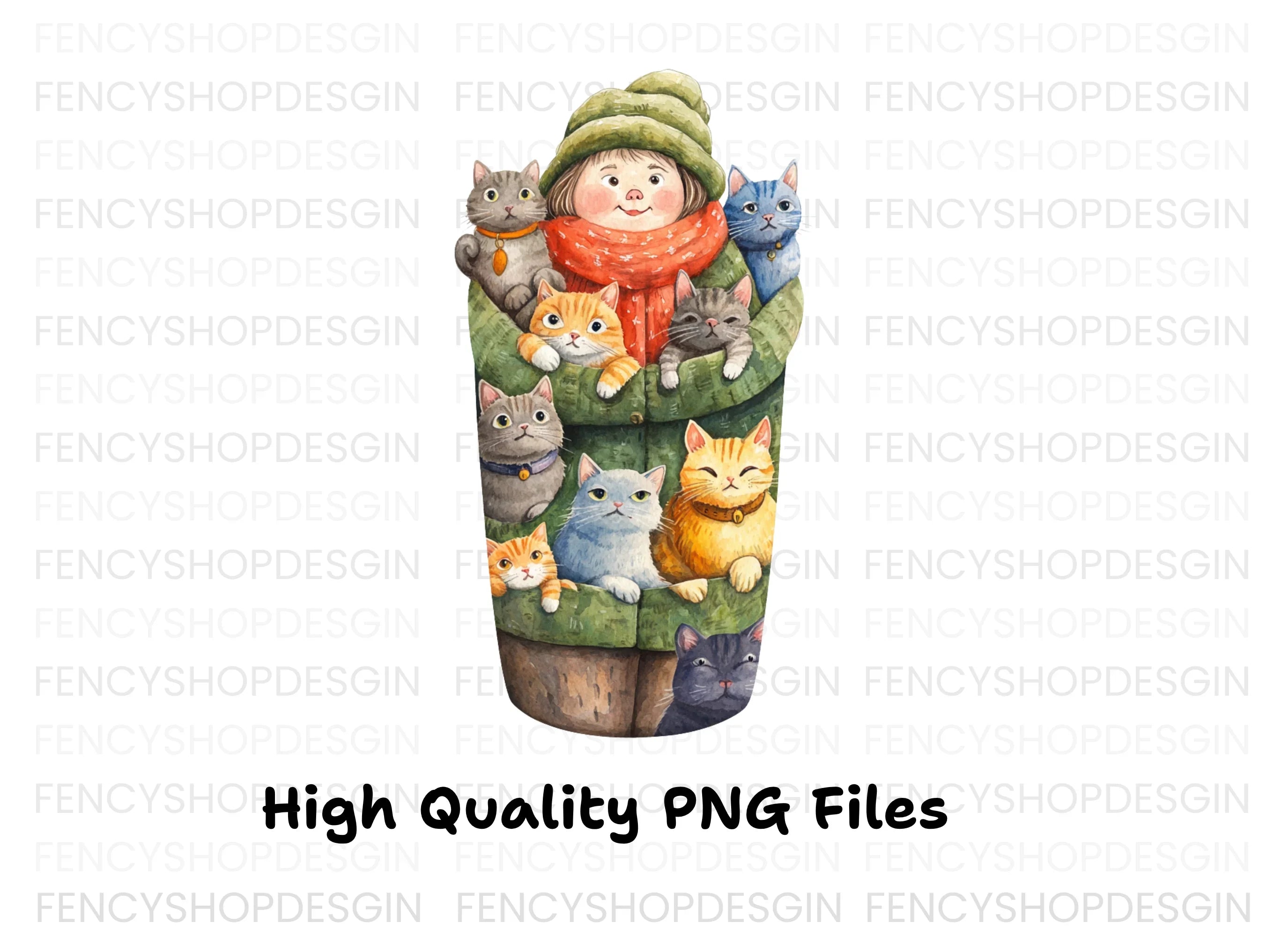 Girl Hugging Cats Clipart Bundle