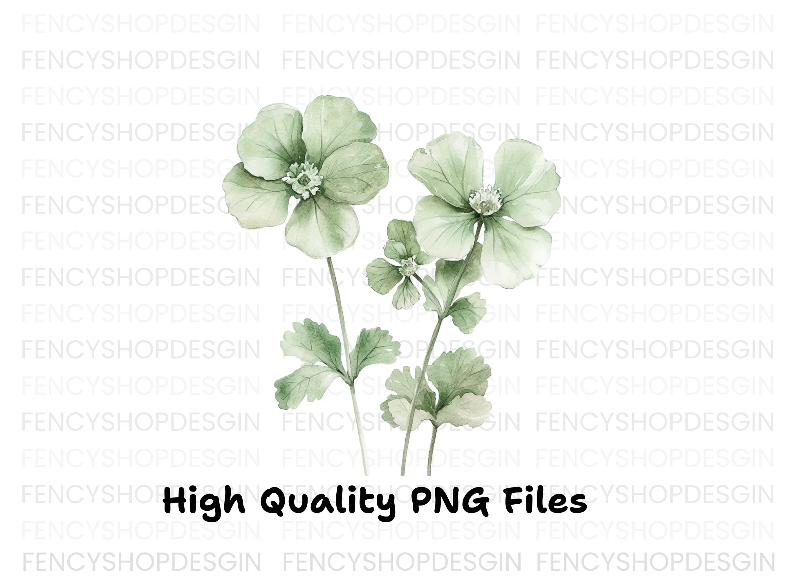 Delicate Green Flower Clipart Bundle