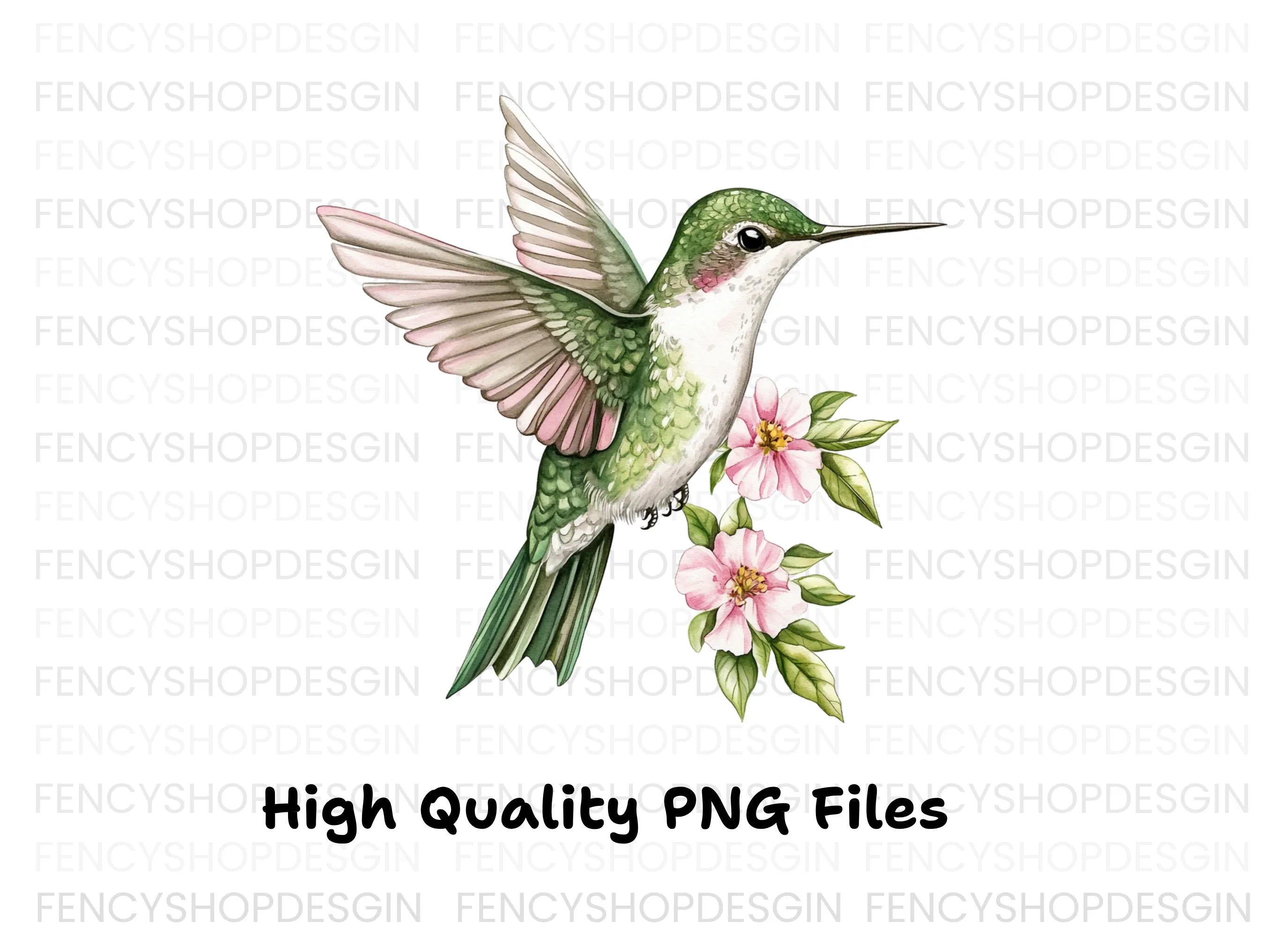 Hummingbird with Pink Flowers Clipart Bundle