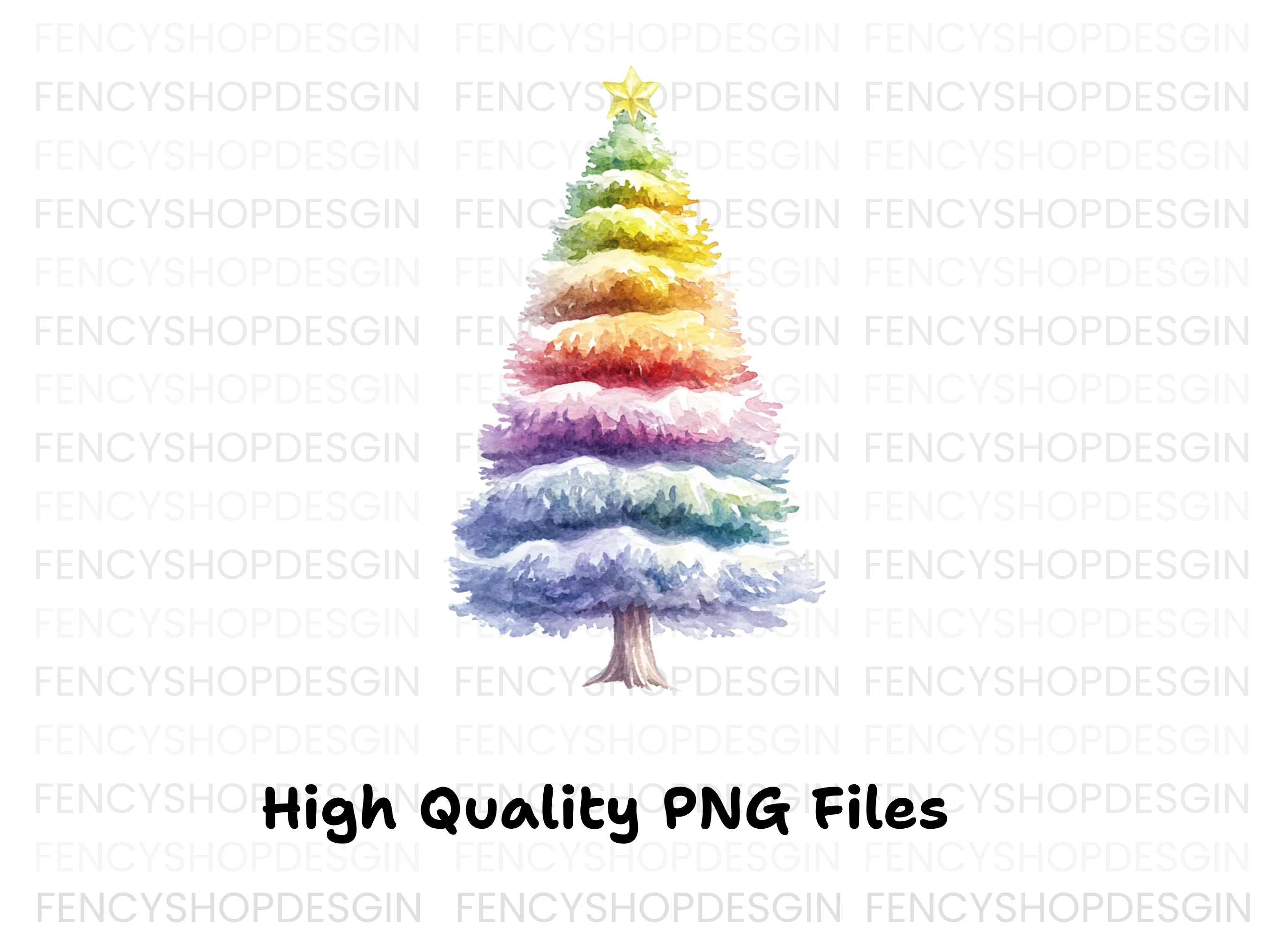 Rainbow Christmas Tree Clipart Bundle