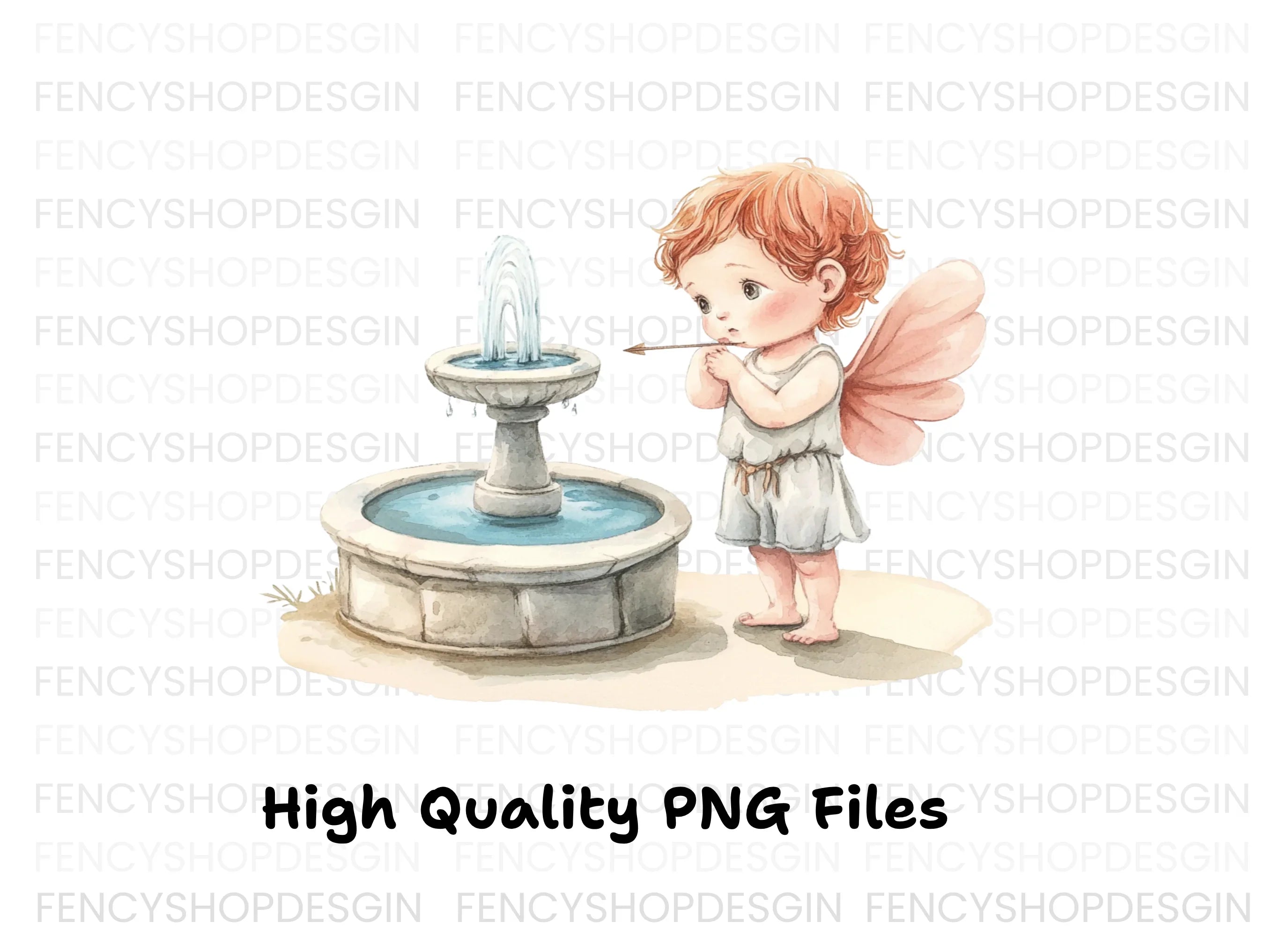 Cute Cupid with Fountain Clipart Bundle