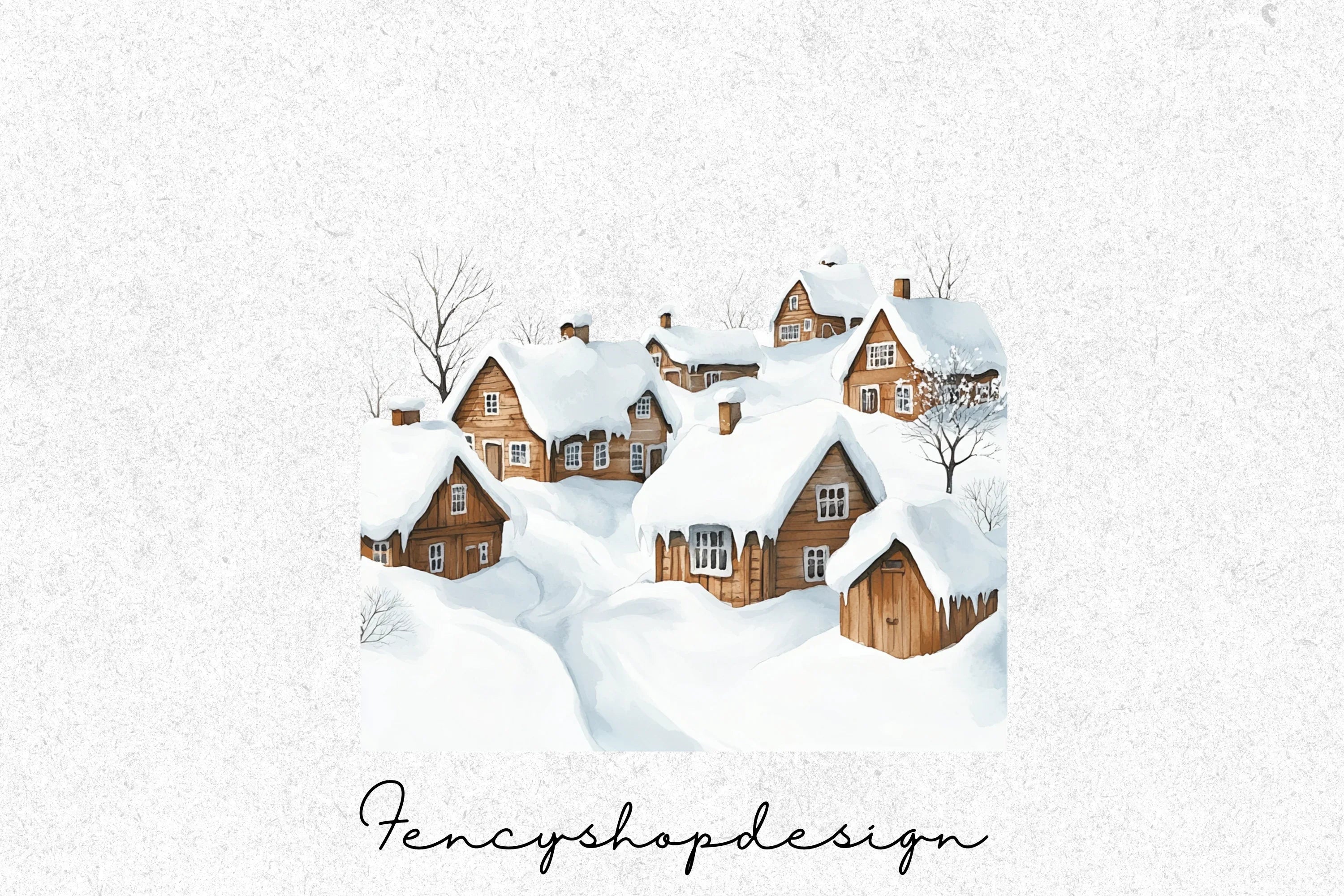 Cozy Winter Village Houses Clipart Bundle