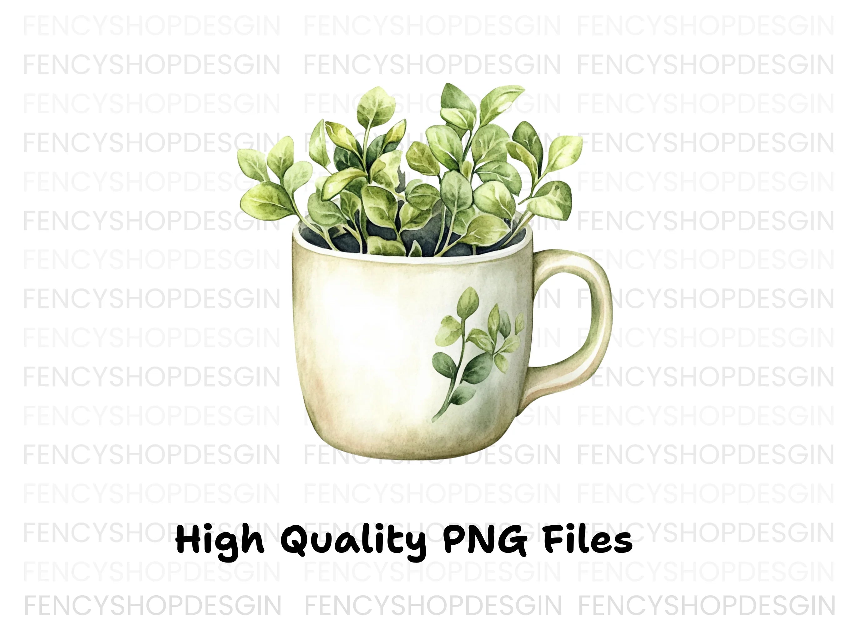 Potted Herb Mugs Clipart Bundle