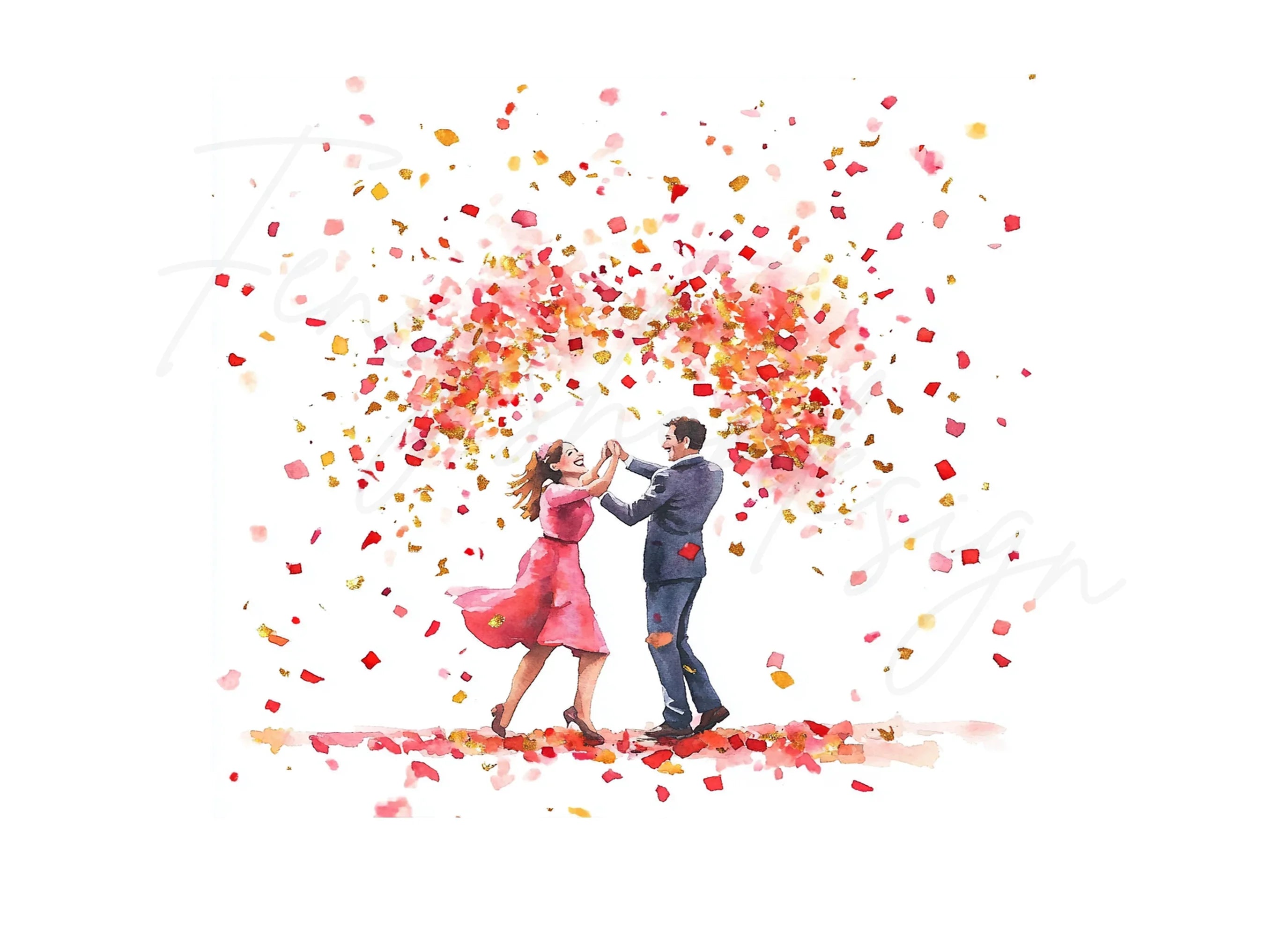 Dancing Couple with Confetti Clipart Bundle