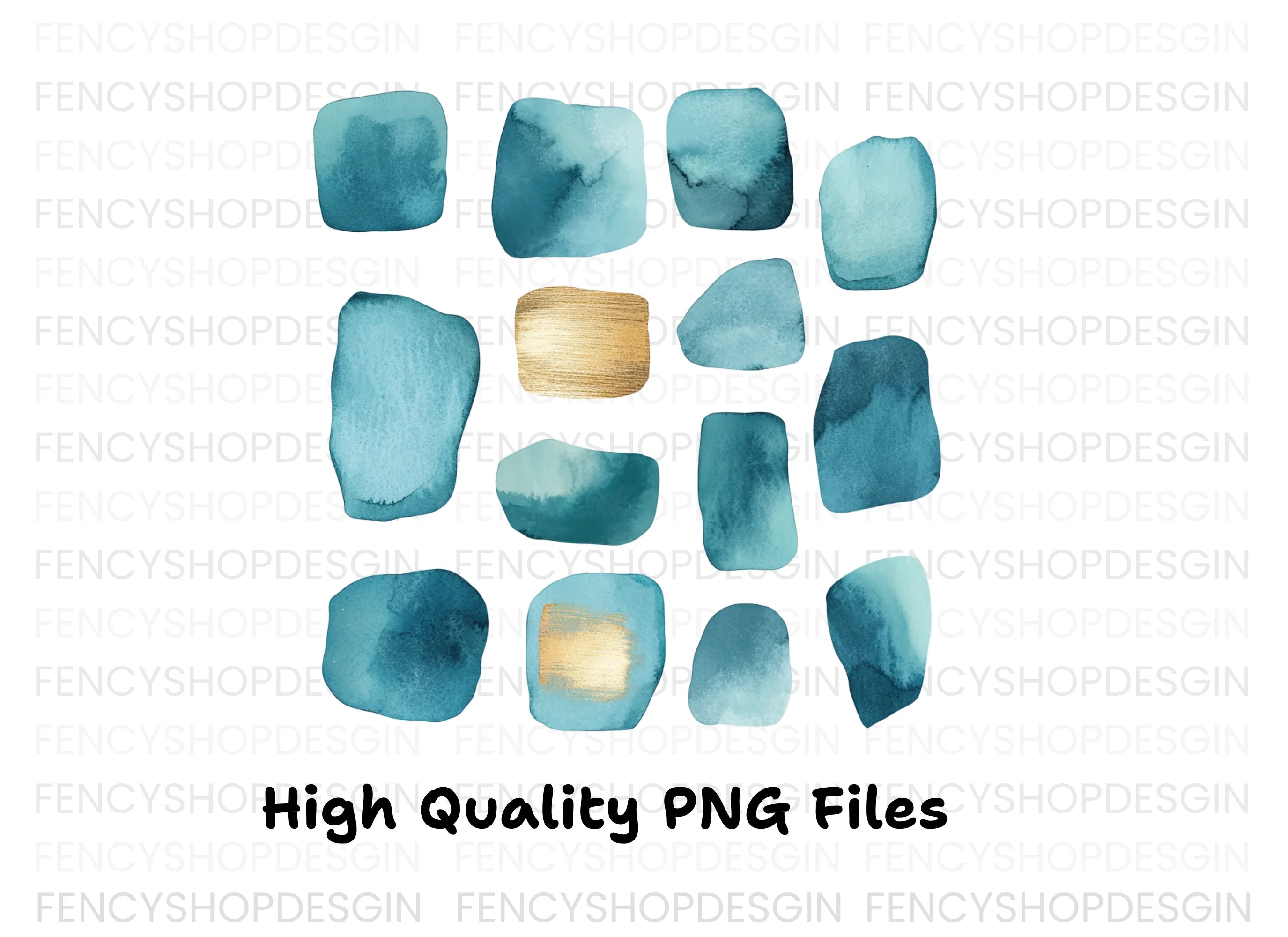 Teal Gold Abstract Shapes Clipart Bundle