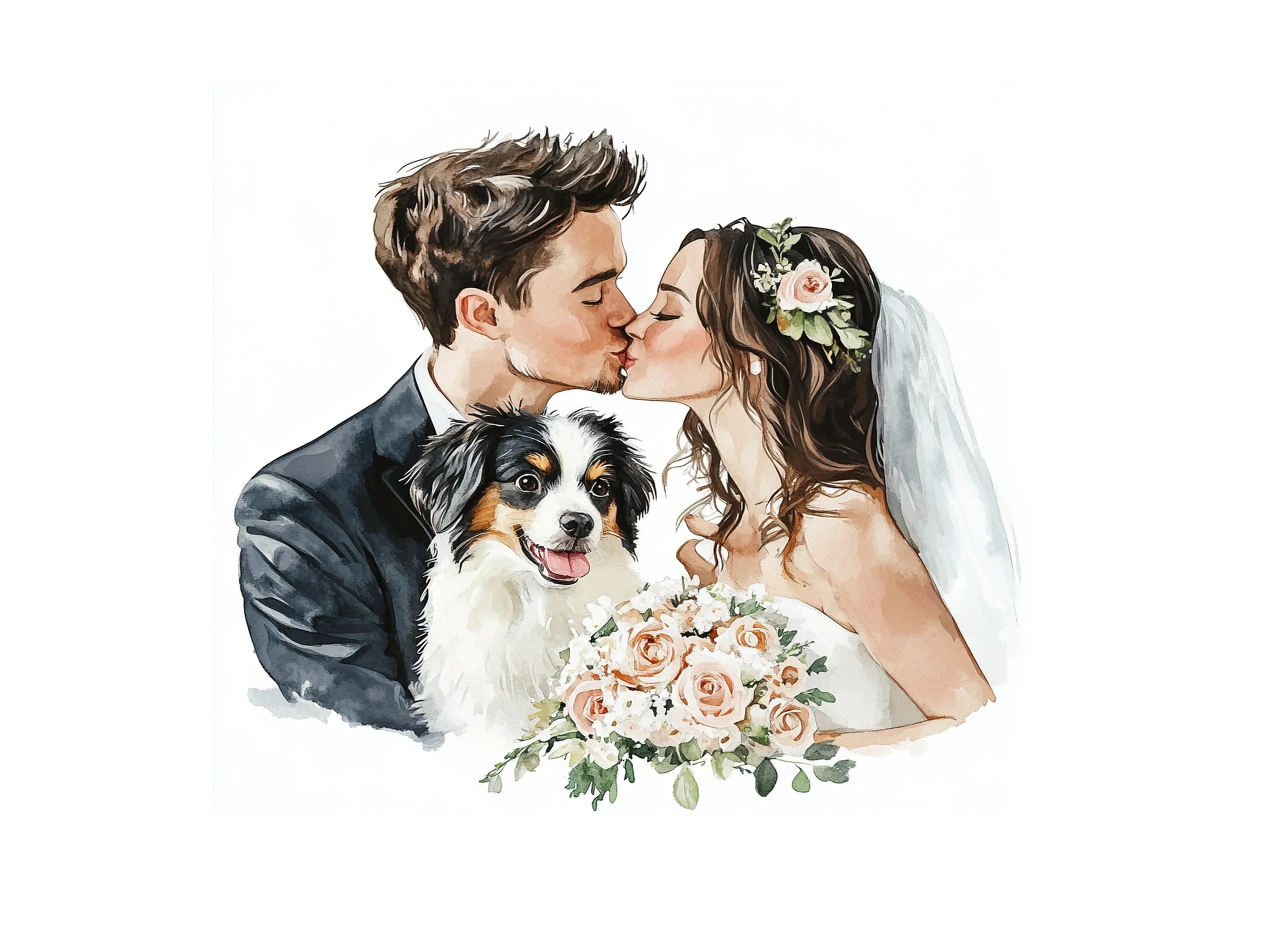 Wedding Couple with Dog Clipart Bundle