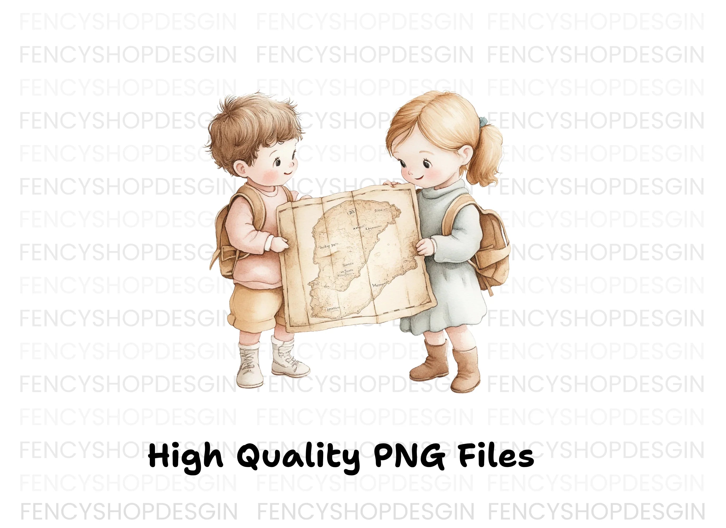 Cute Kids Exploring Maps Clipart Bundle