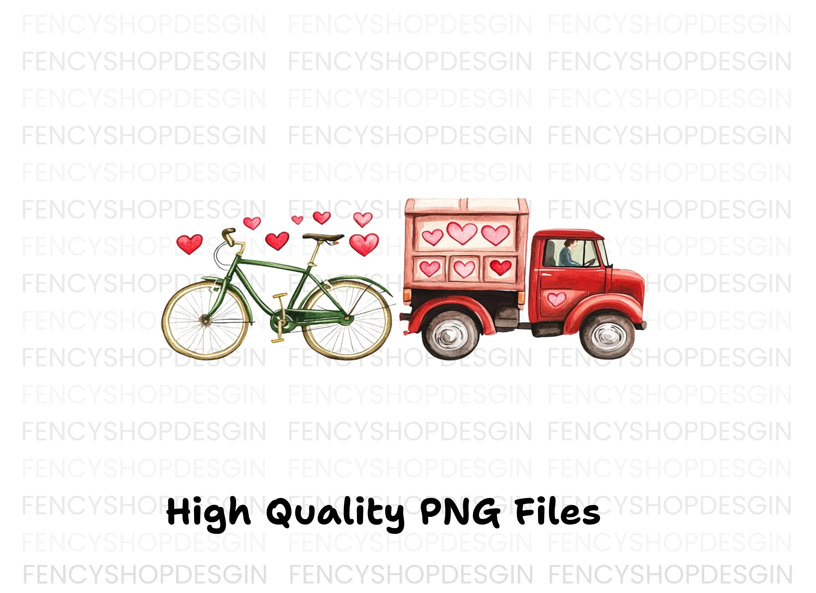 Valentine's Day Truck and Bicycle Clipart Bundle