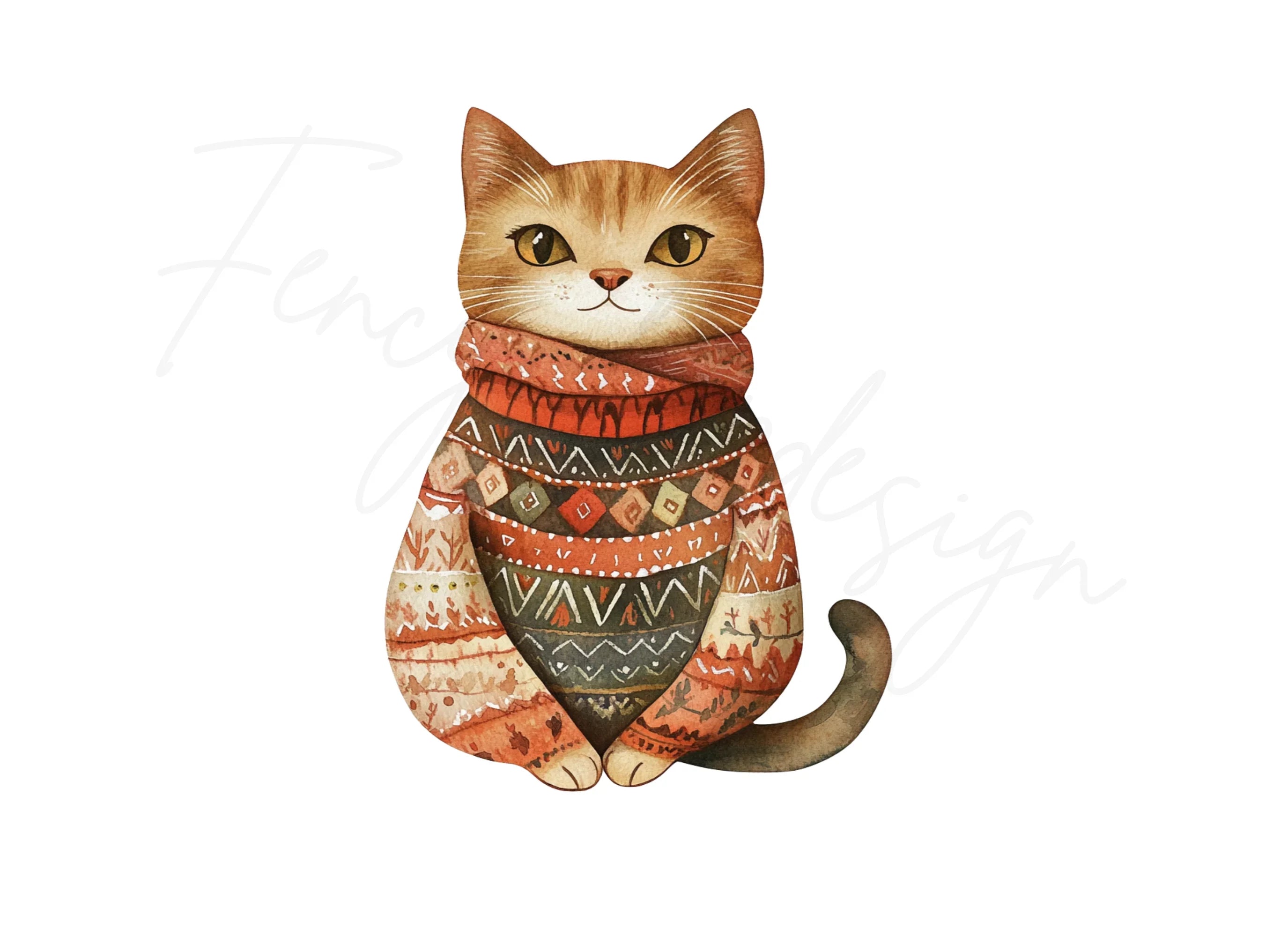 Cute Cats in Sweaters Clipart Bundle
