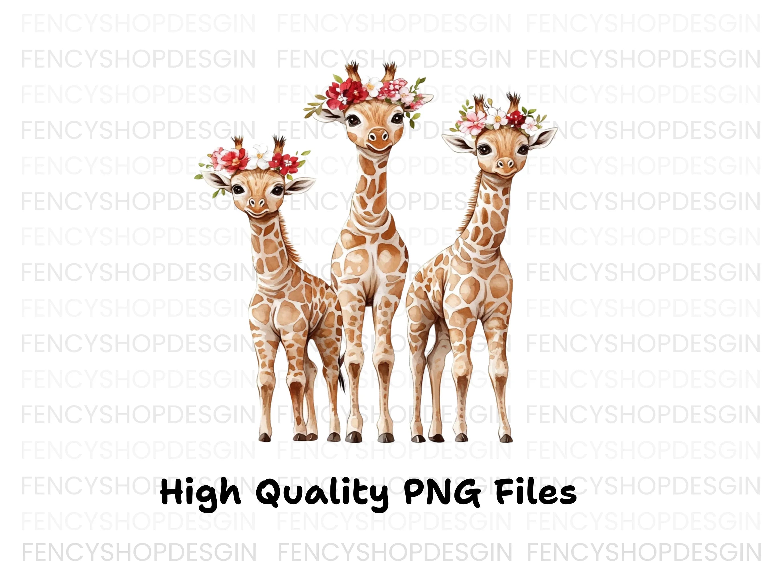 Cute Giraffe Family with Flower Crowns Clipart Bundle
