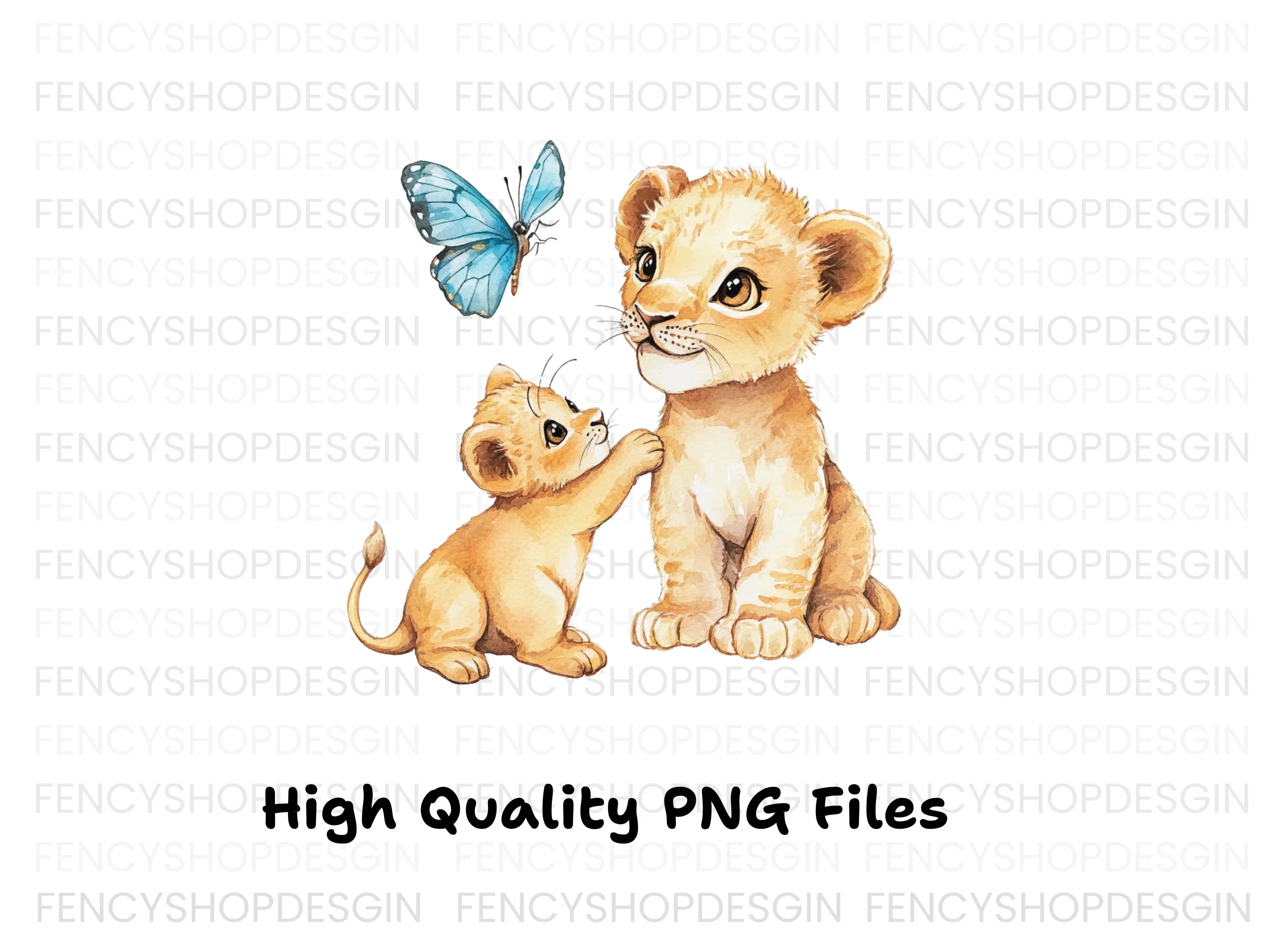 Playful Lion Cubs and Butterfly Clipart Bundle