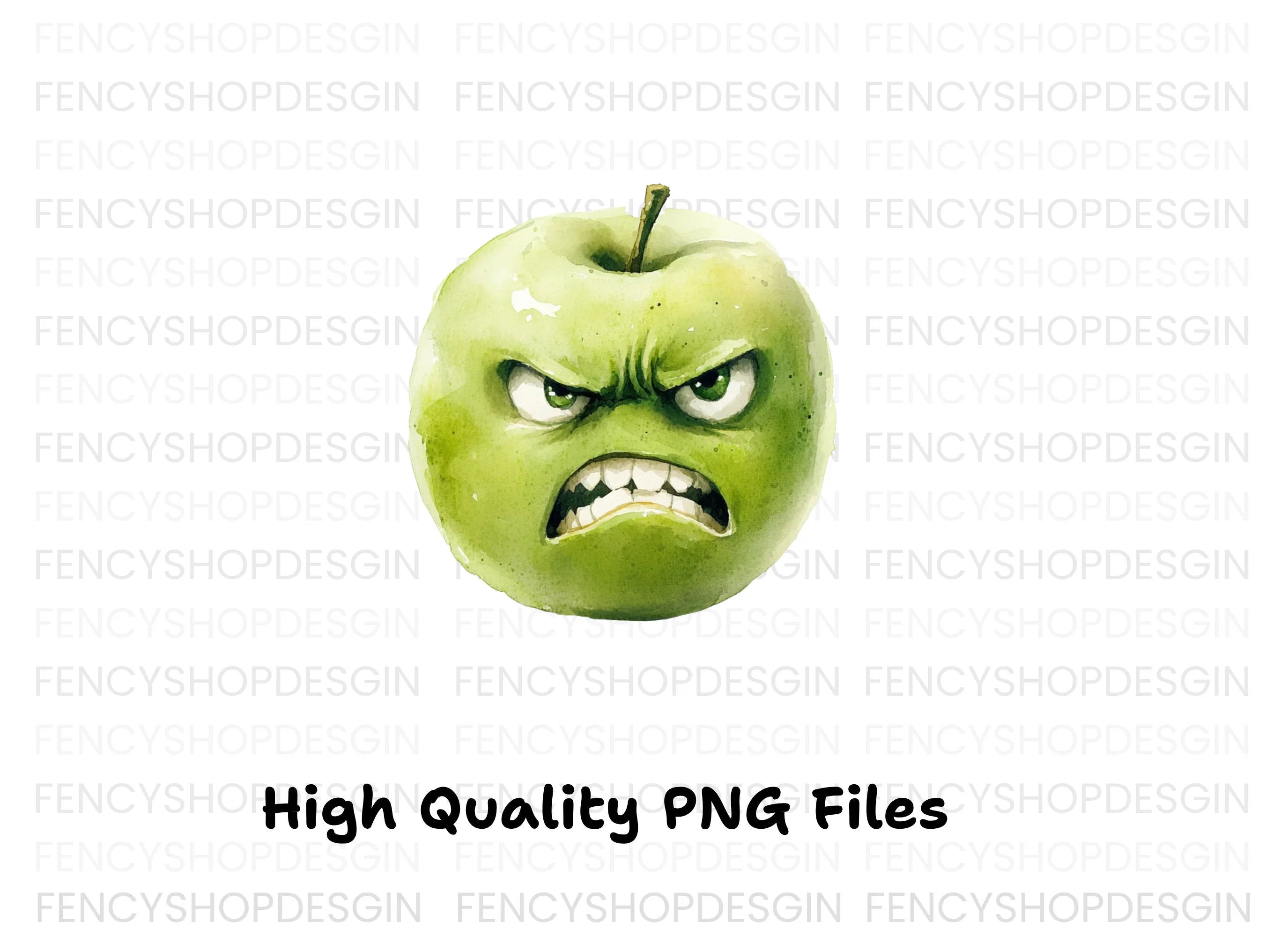 Angry Green Apple Cartoon Clipart Bundle