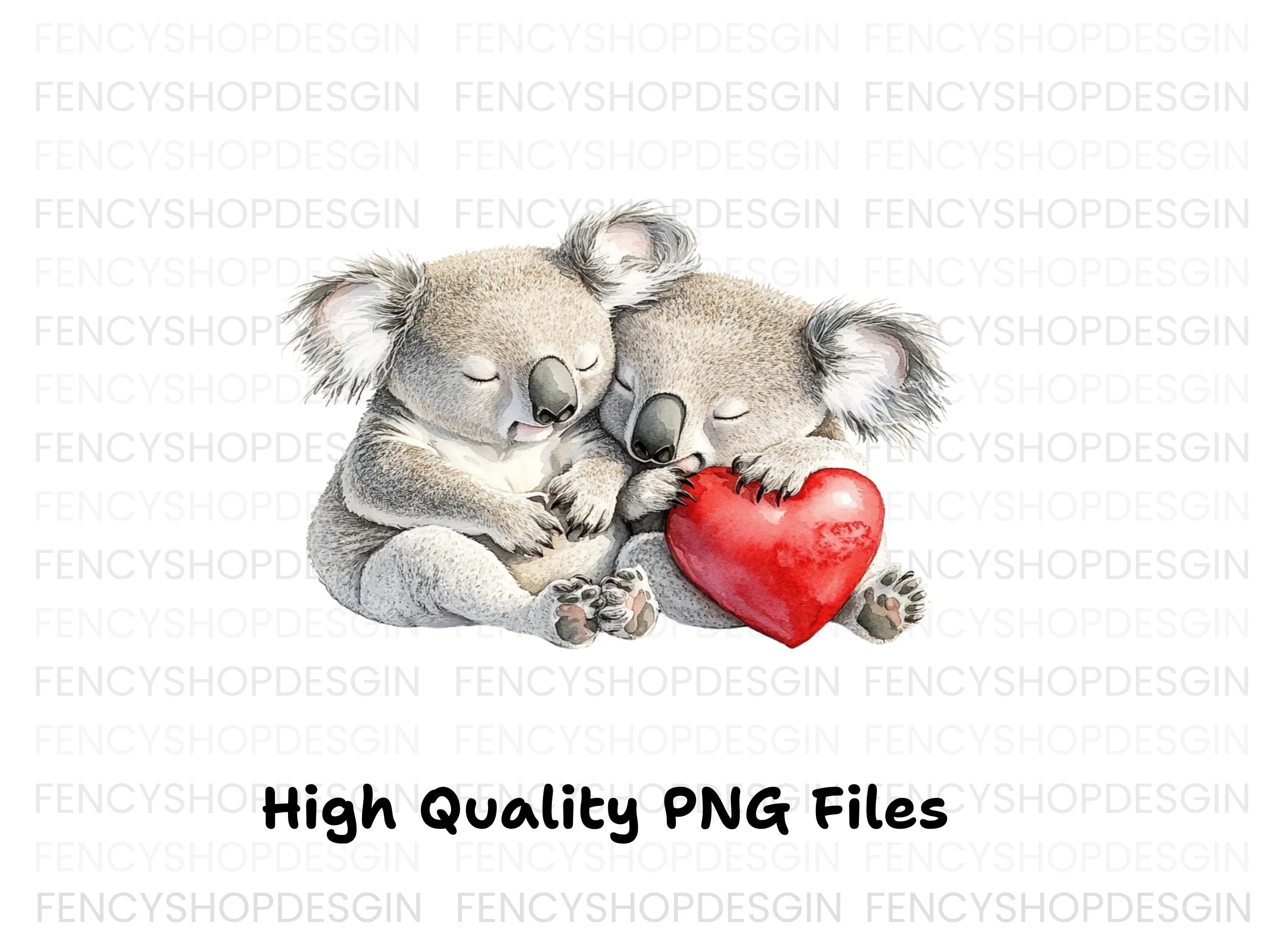 Cute Koala Couple with Red Heart Clipart Bundle