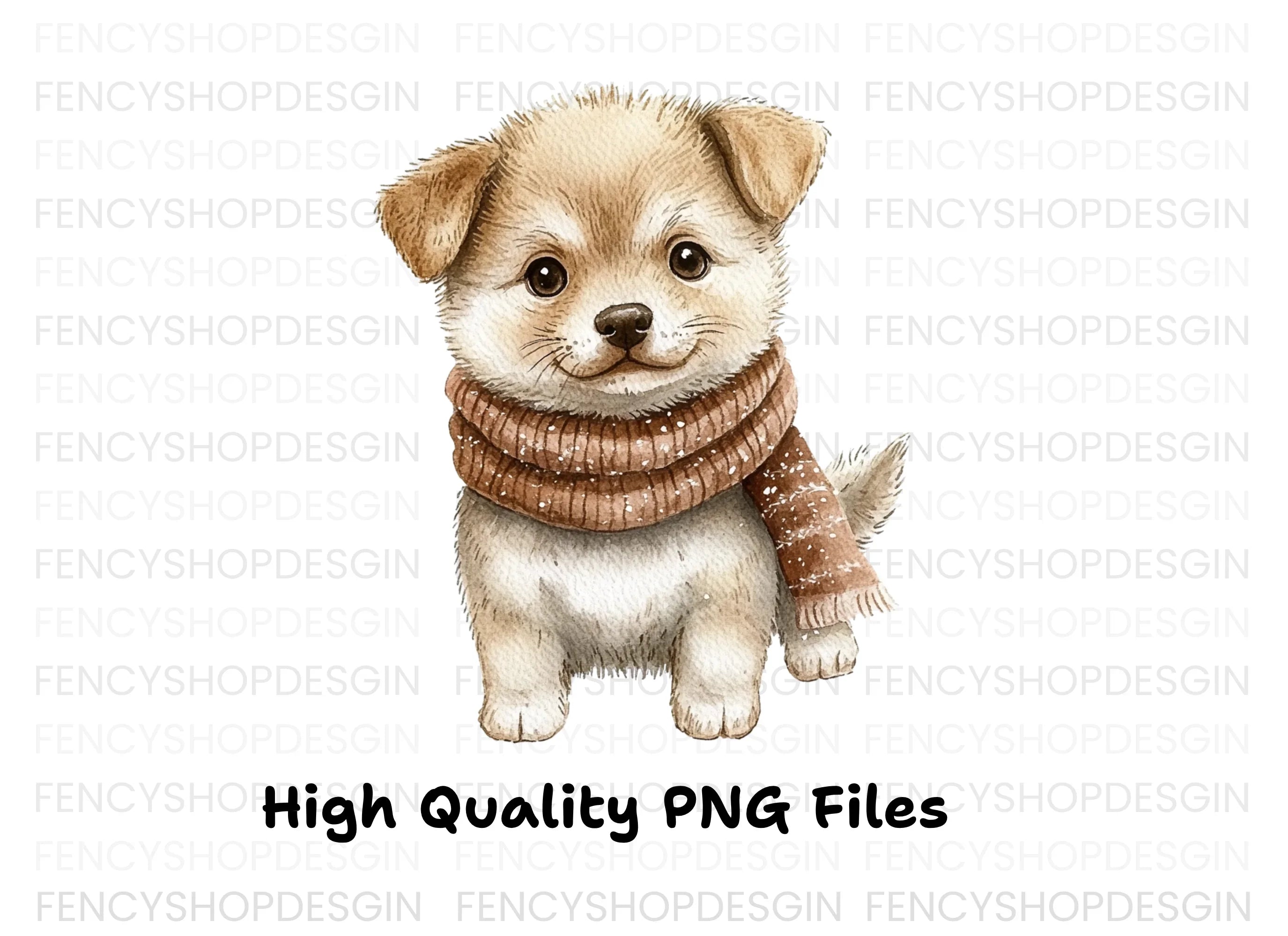 Cute Puppy in Scarf Winter Clipart Bundle