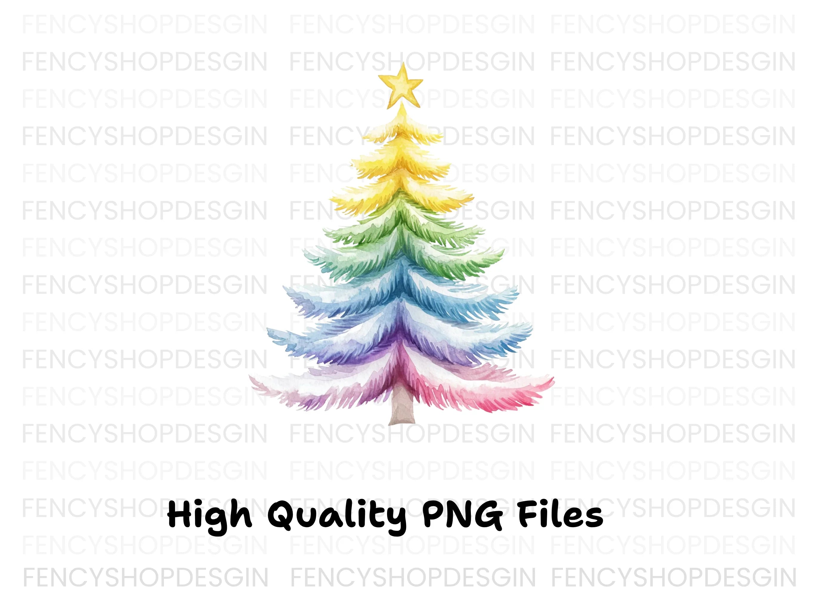 Pastel Rainbow Christmas Tree Clipart Bundle