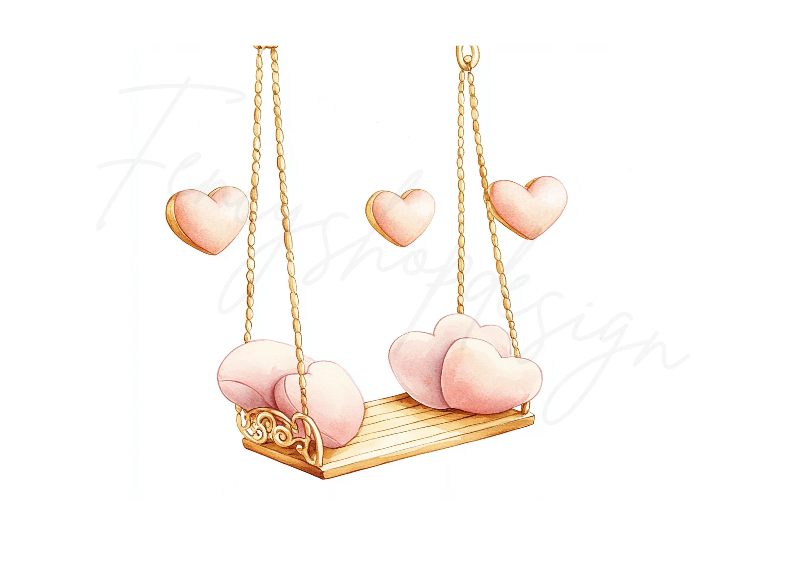 Hearts on Wooden Swings Clipart Bundle