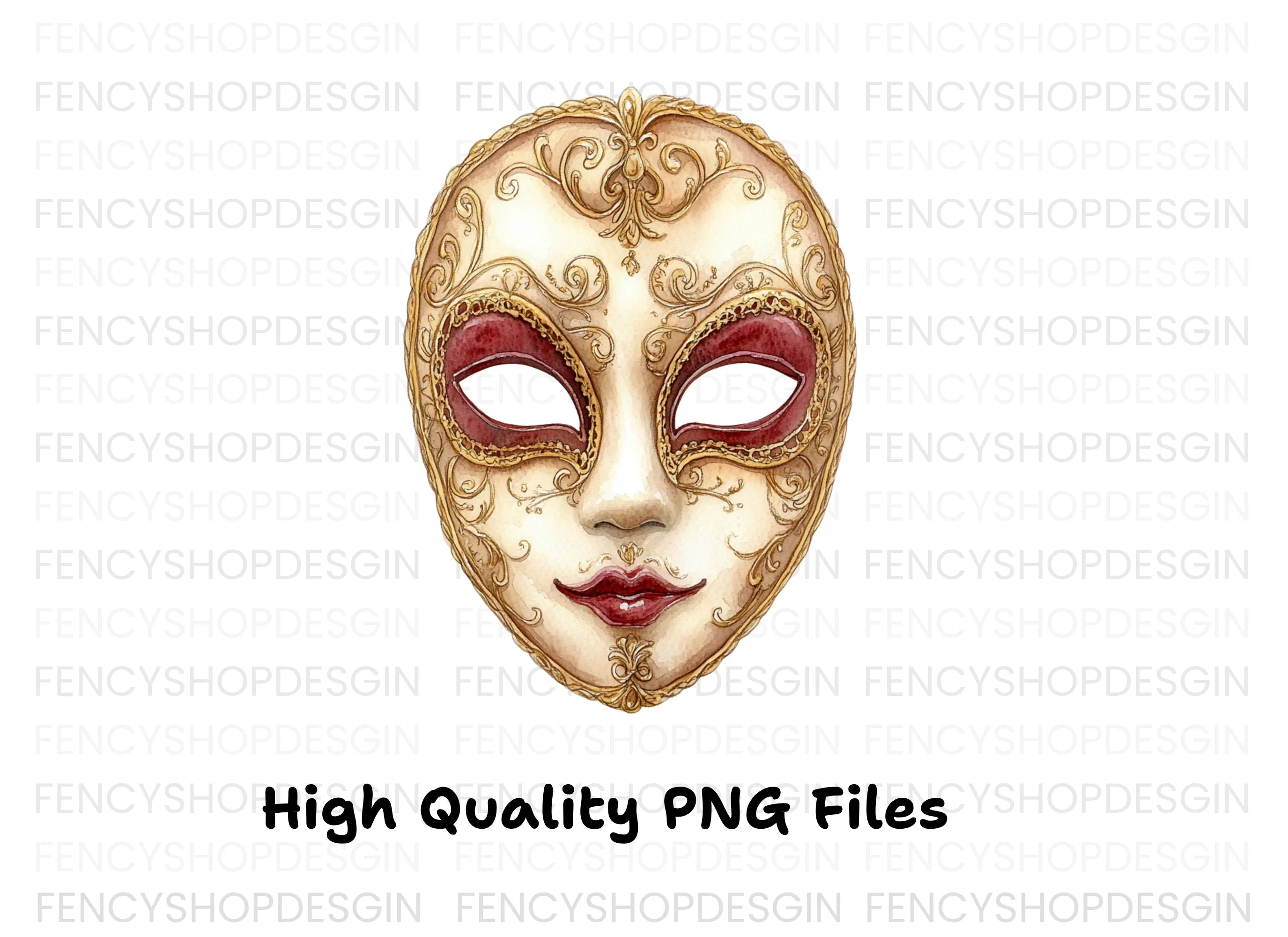 Regal Gold Red Venetian Mask Clipart Bundle