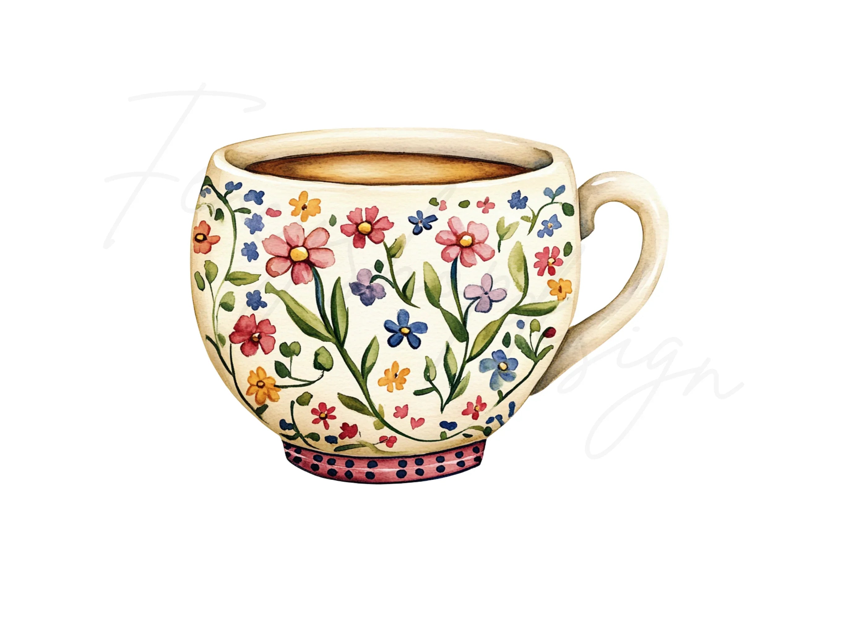 Vibrant Floral Coffee Clipart Bundle
