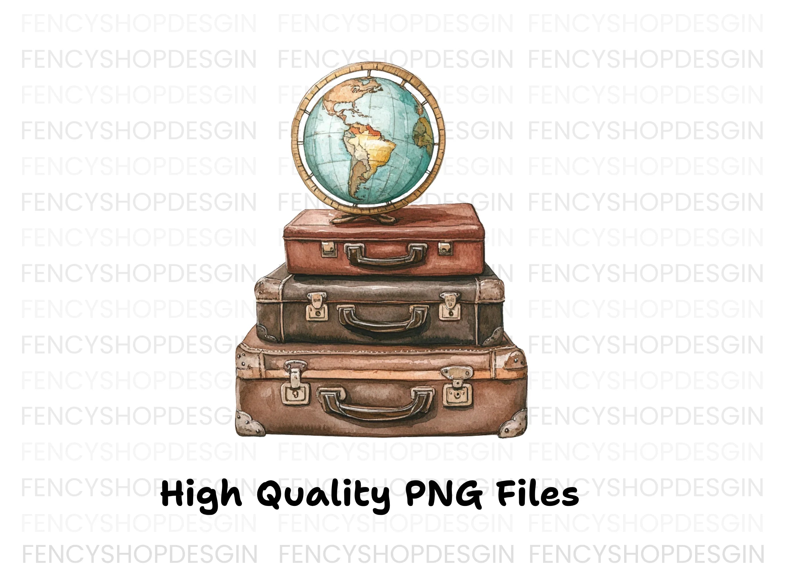 Vintage Suitcases and Globe Clipart Bundle