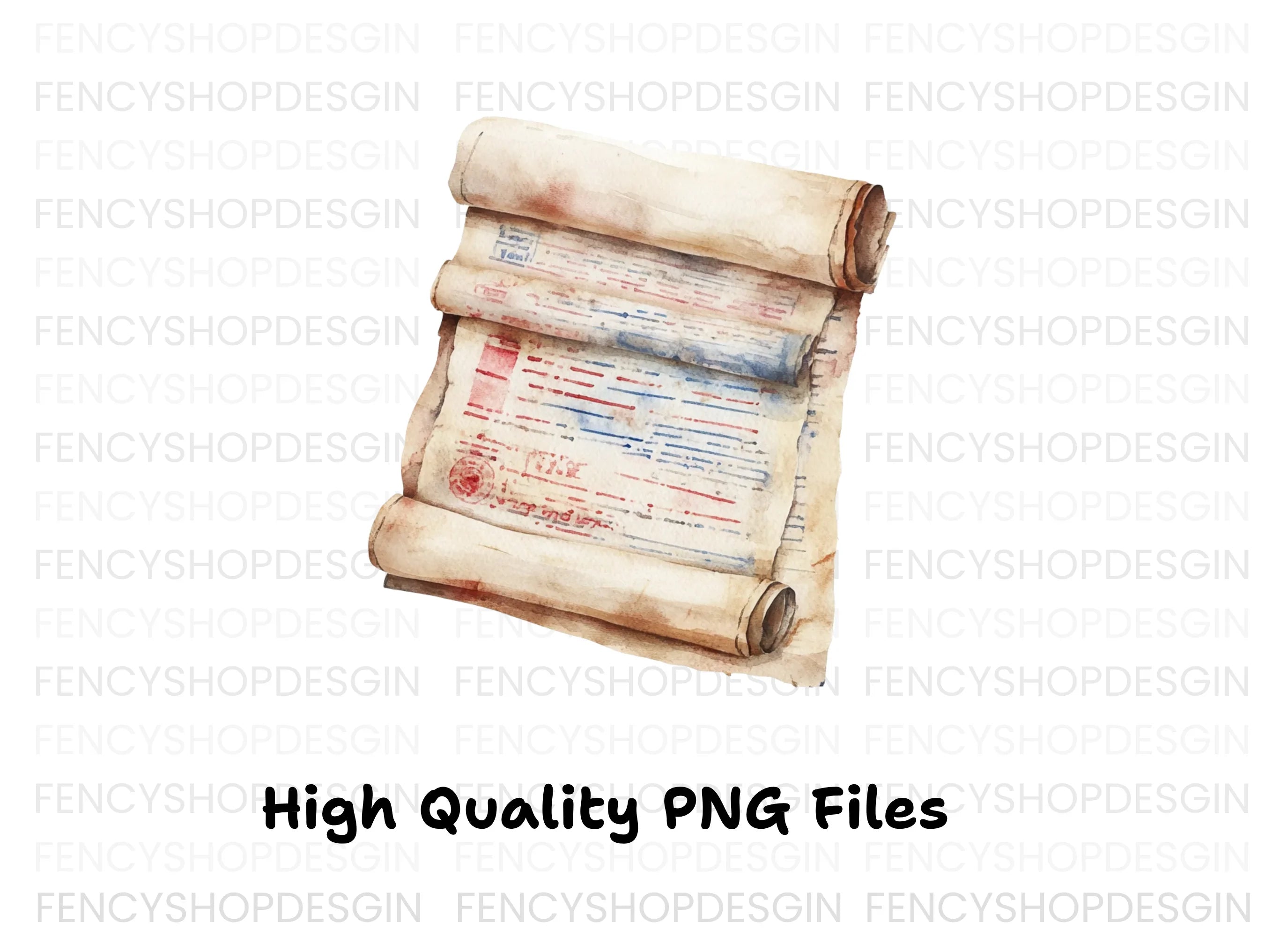 Vintage Scroll Red & Blue Clipart Bundle