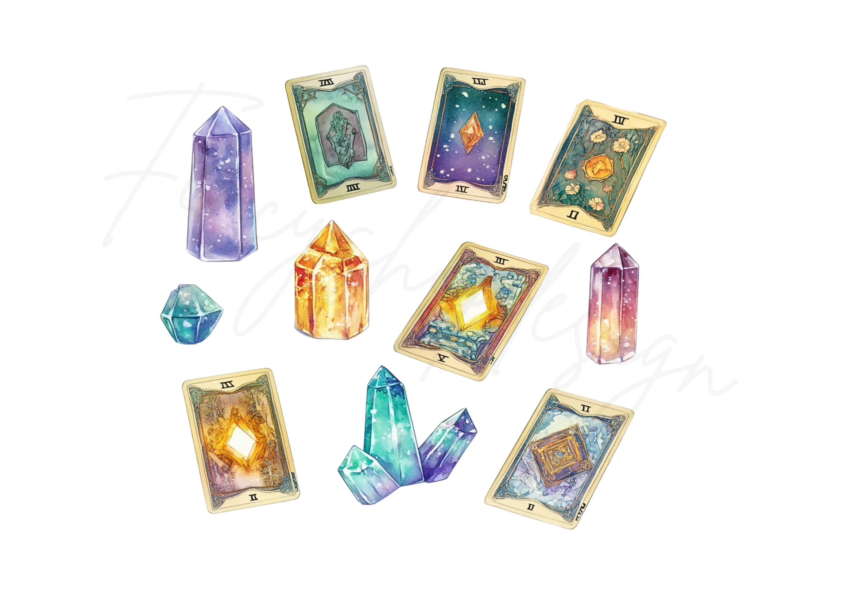 Enchanted Gemstone Tarot Card Graphics Clipart Bundle
