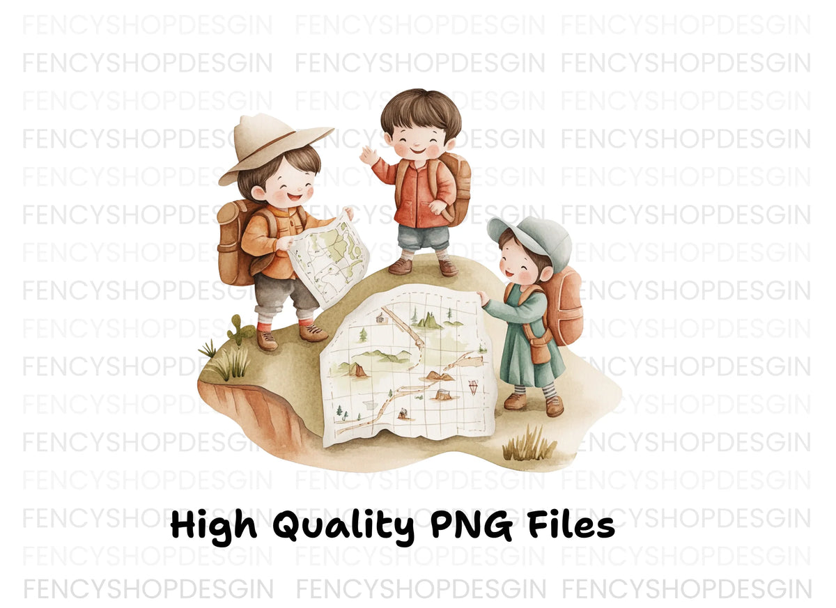 Exploring Net Happy Kids Exploring Map Clipart Bundle