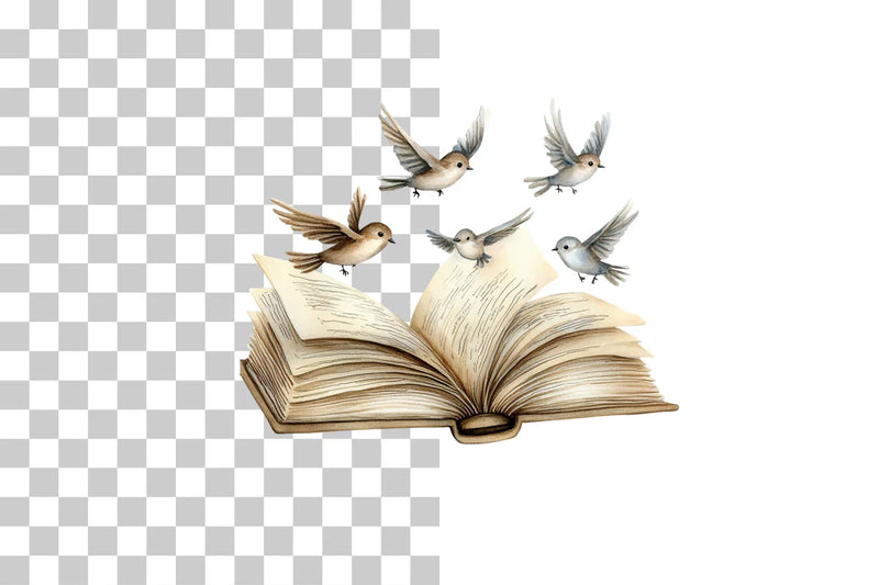 Open Book with Flying Birds Clipart Bundle - CraftNest - Digital Crafting and Art