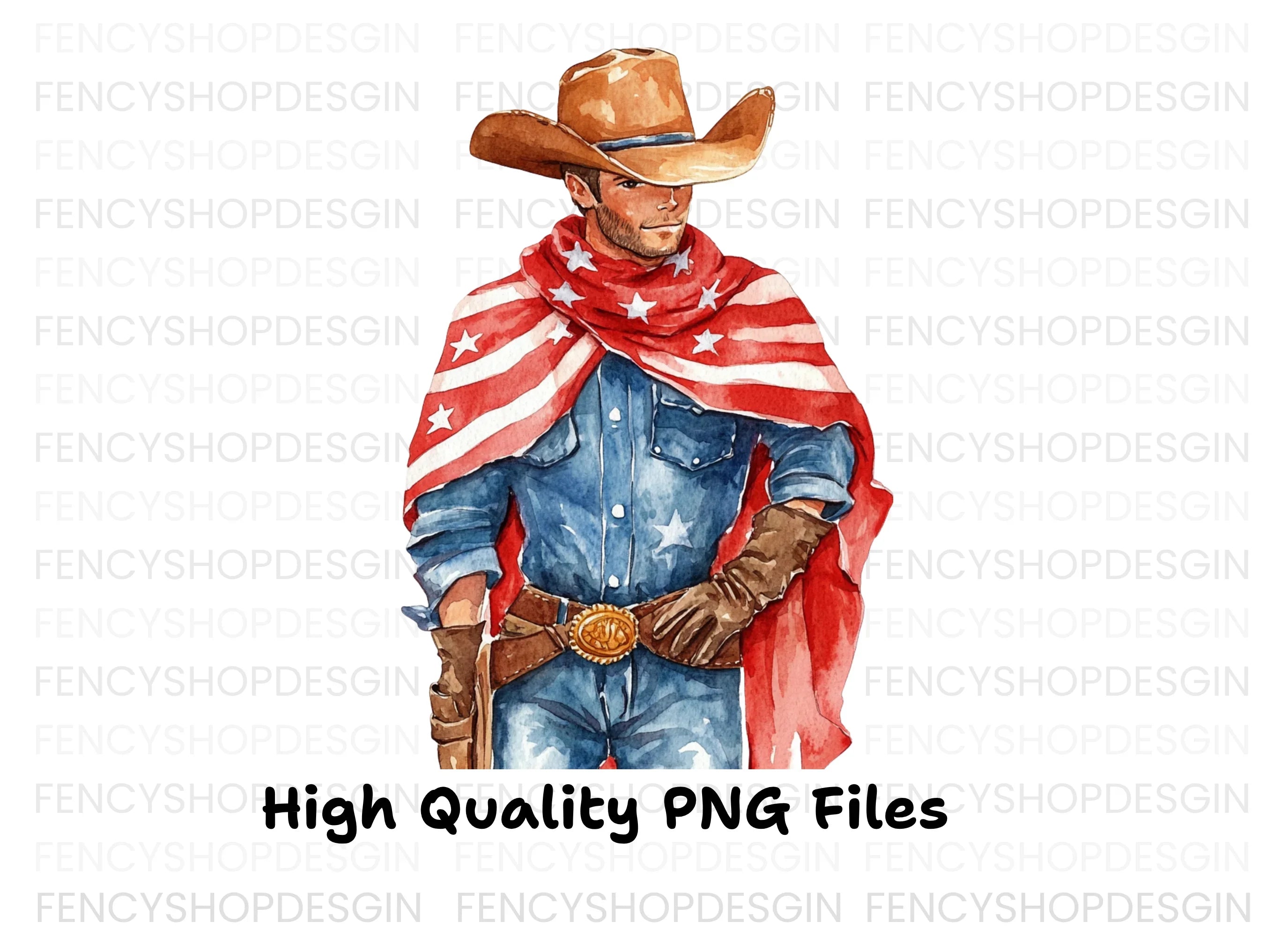 Cowboy with American Flag Cape Clipart Bundle