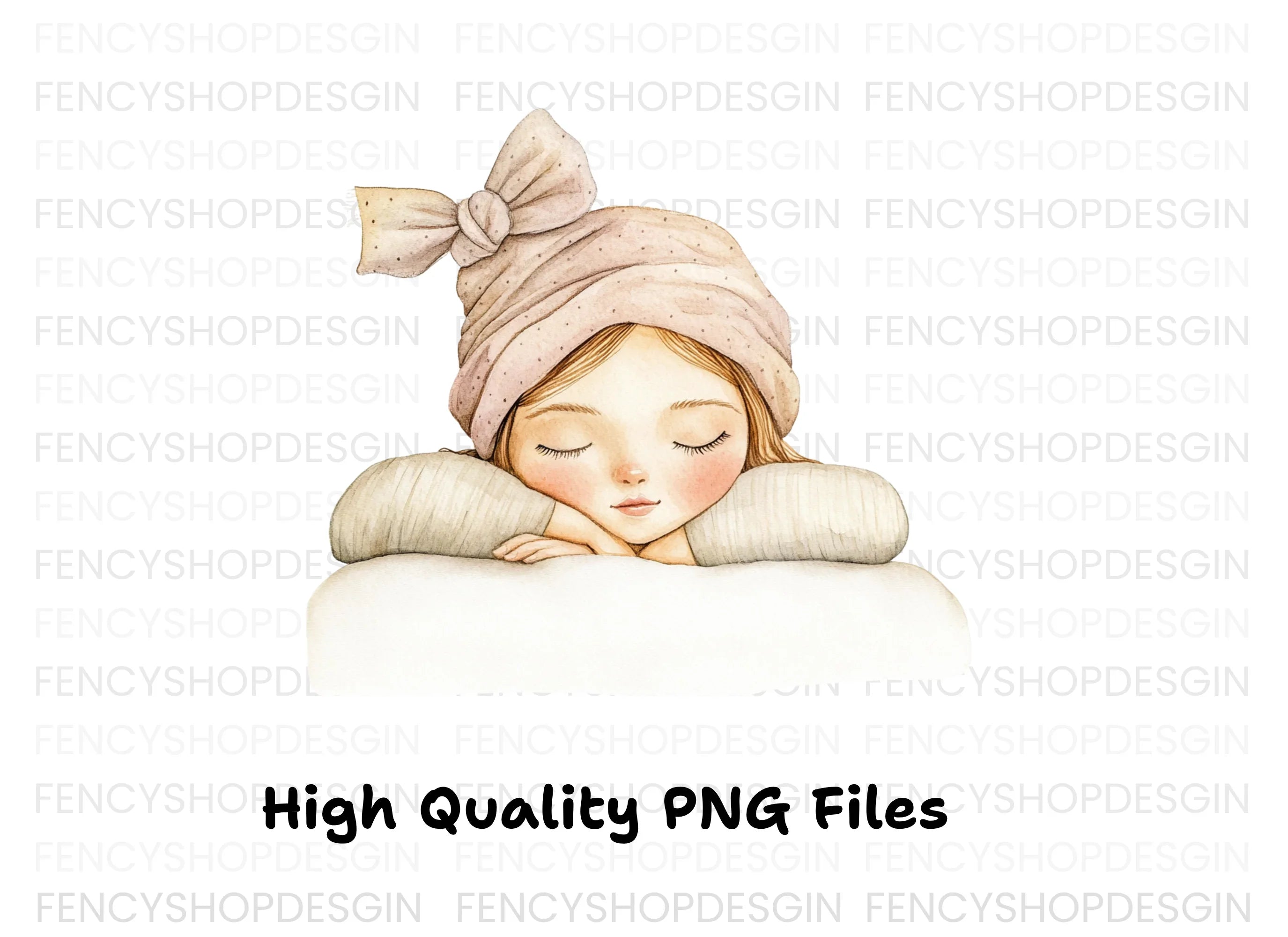 Sleeping Girl with Bow Hat Clipart Bundle