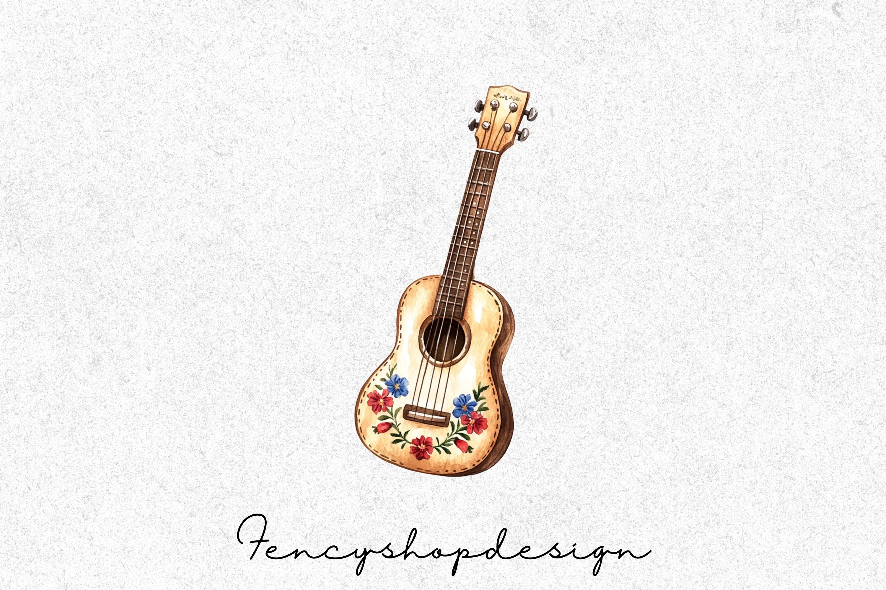 Boho Floral Guitar Clipart Bundle