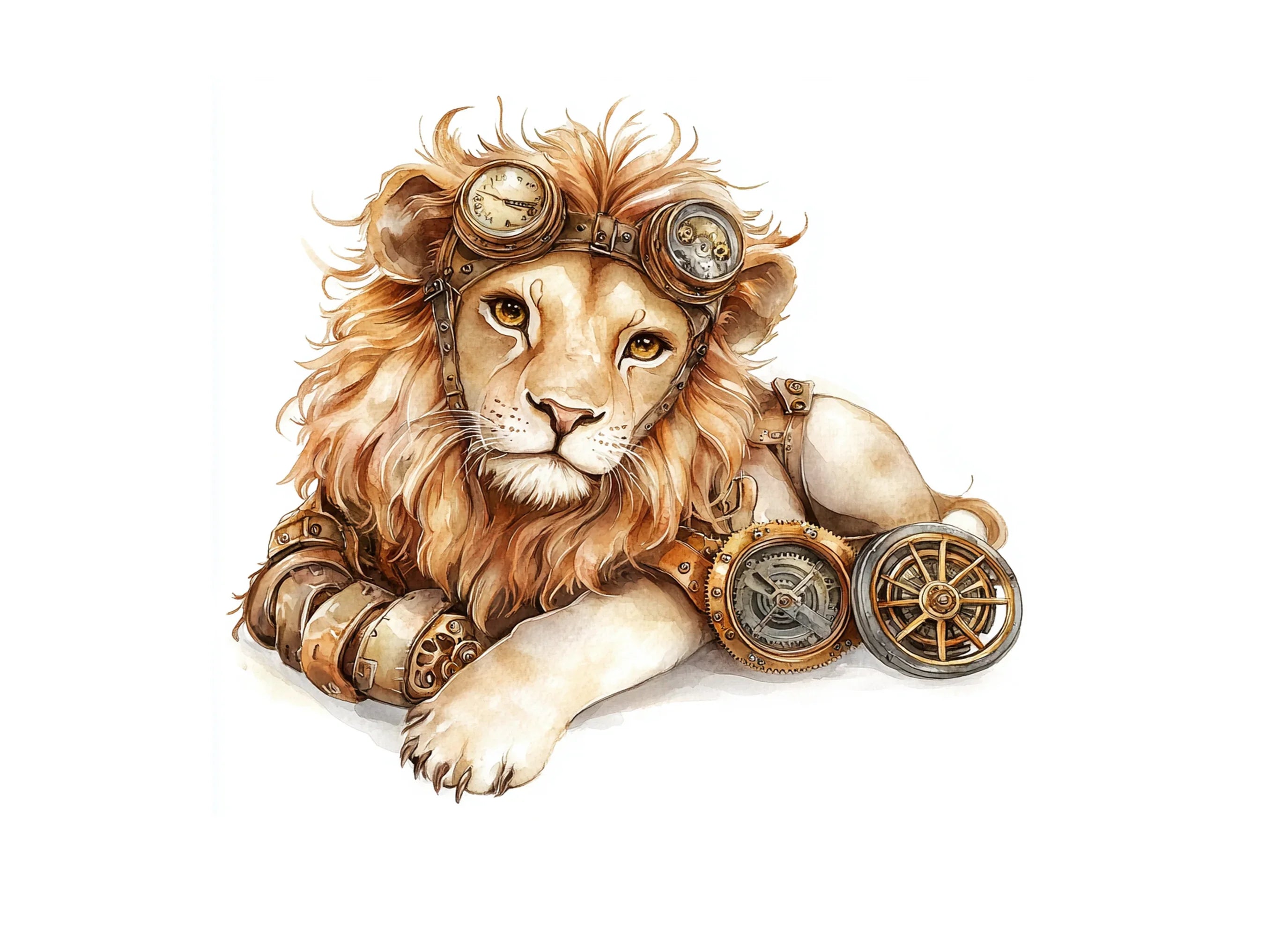 Steampunk Lion Fantasy Animal Clipart Bundle