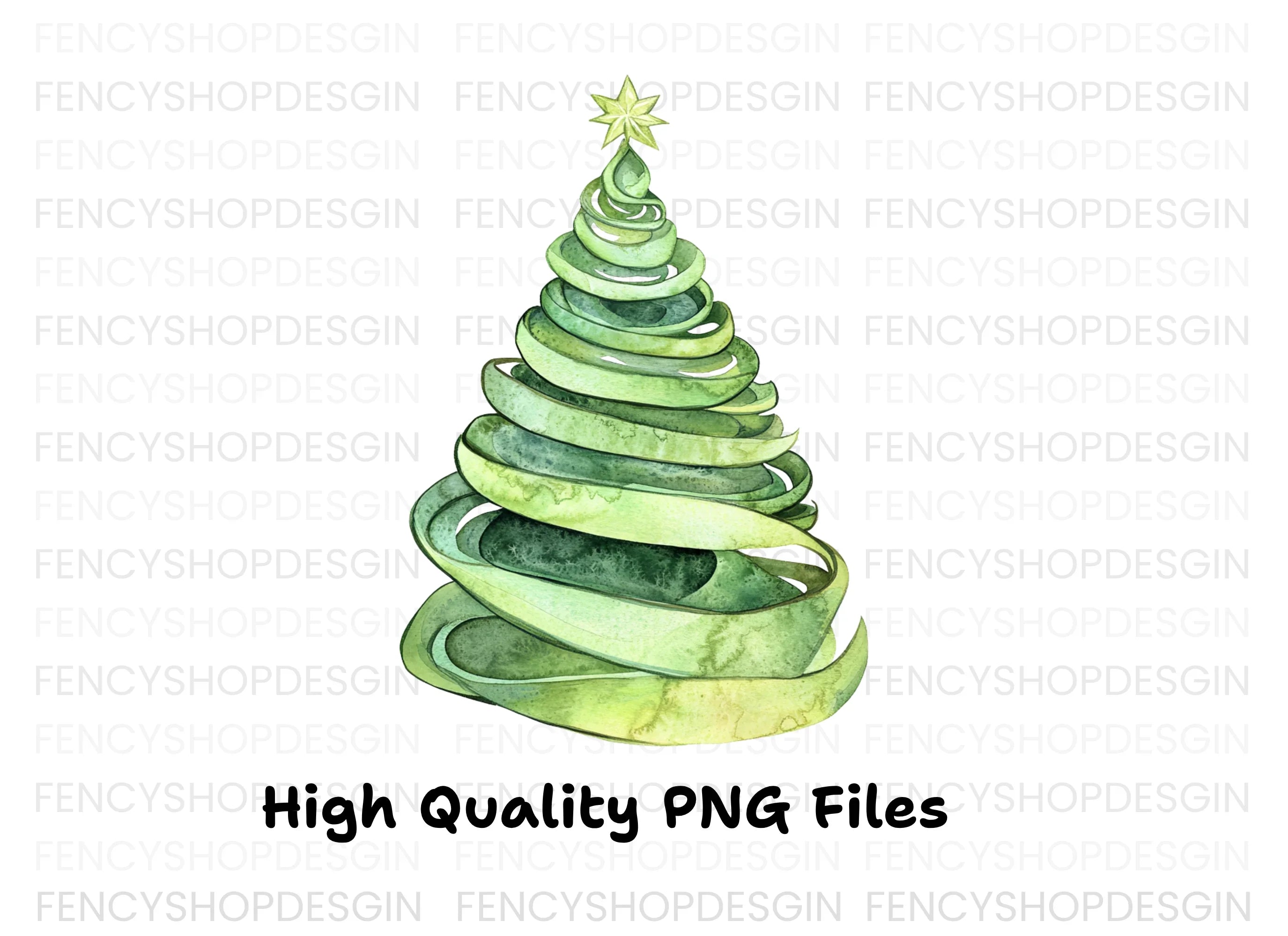 Ribbon Christmas Tree Clipart Bundle