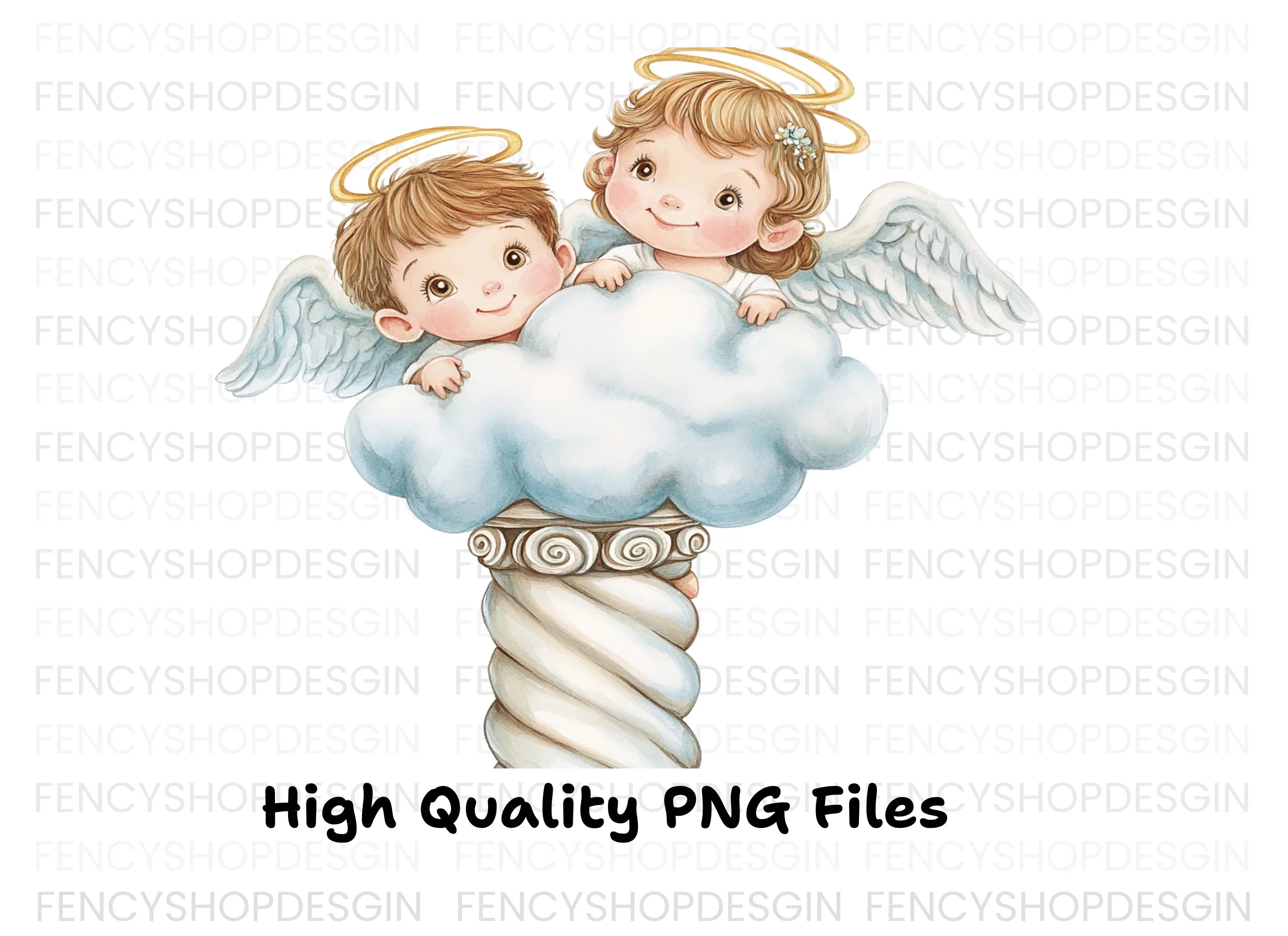 Cute Baby Angels on Cloud Clipart Bundle