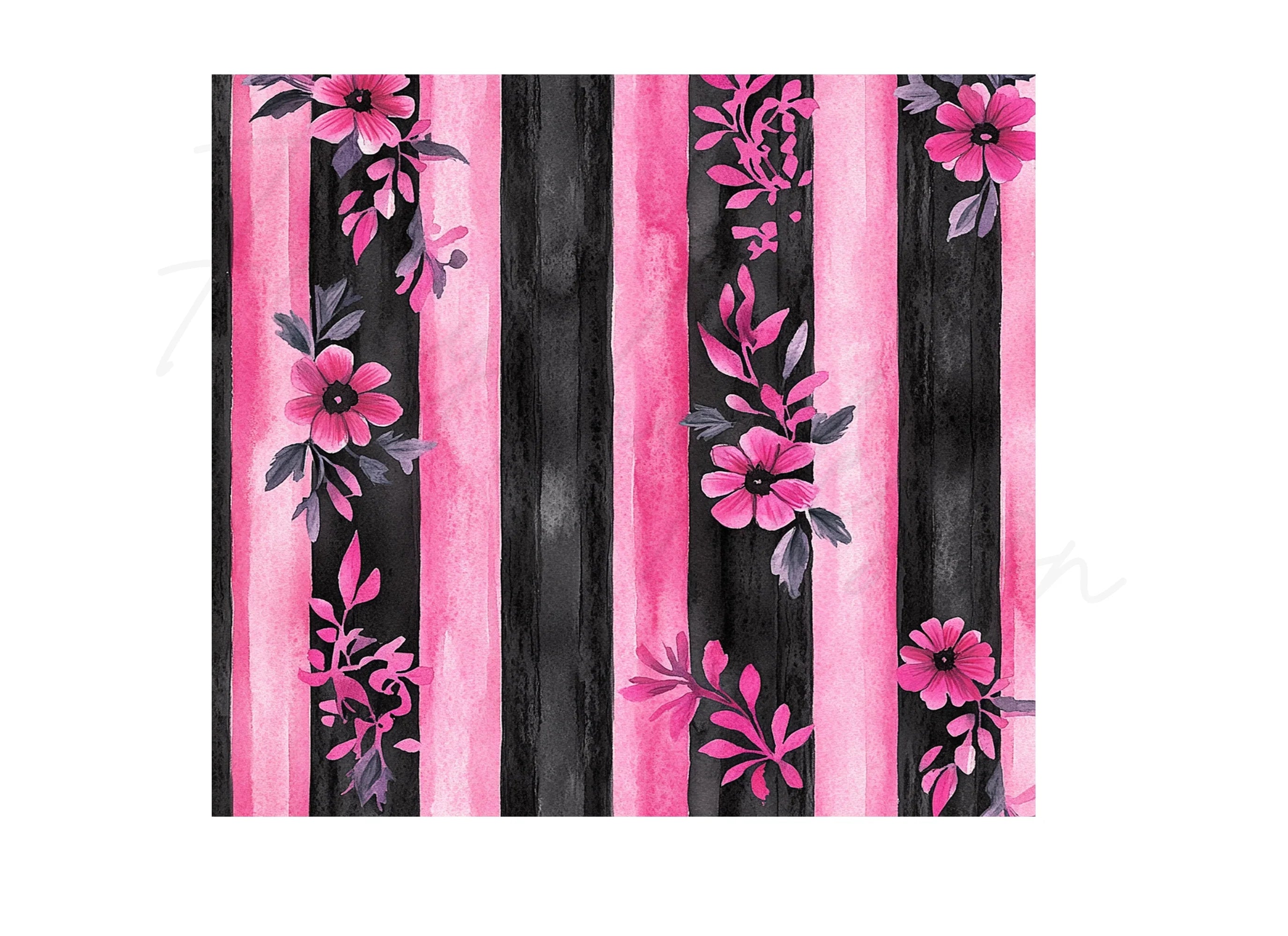Vibrant Pink Black Floral Stripes Clipart Bundle