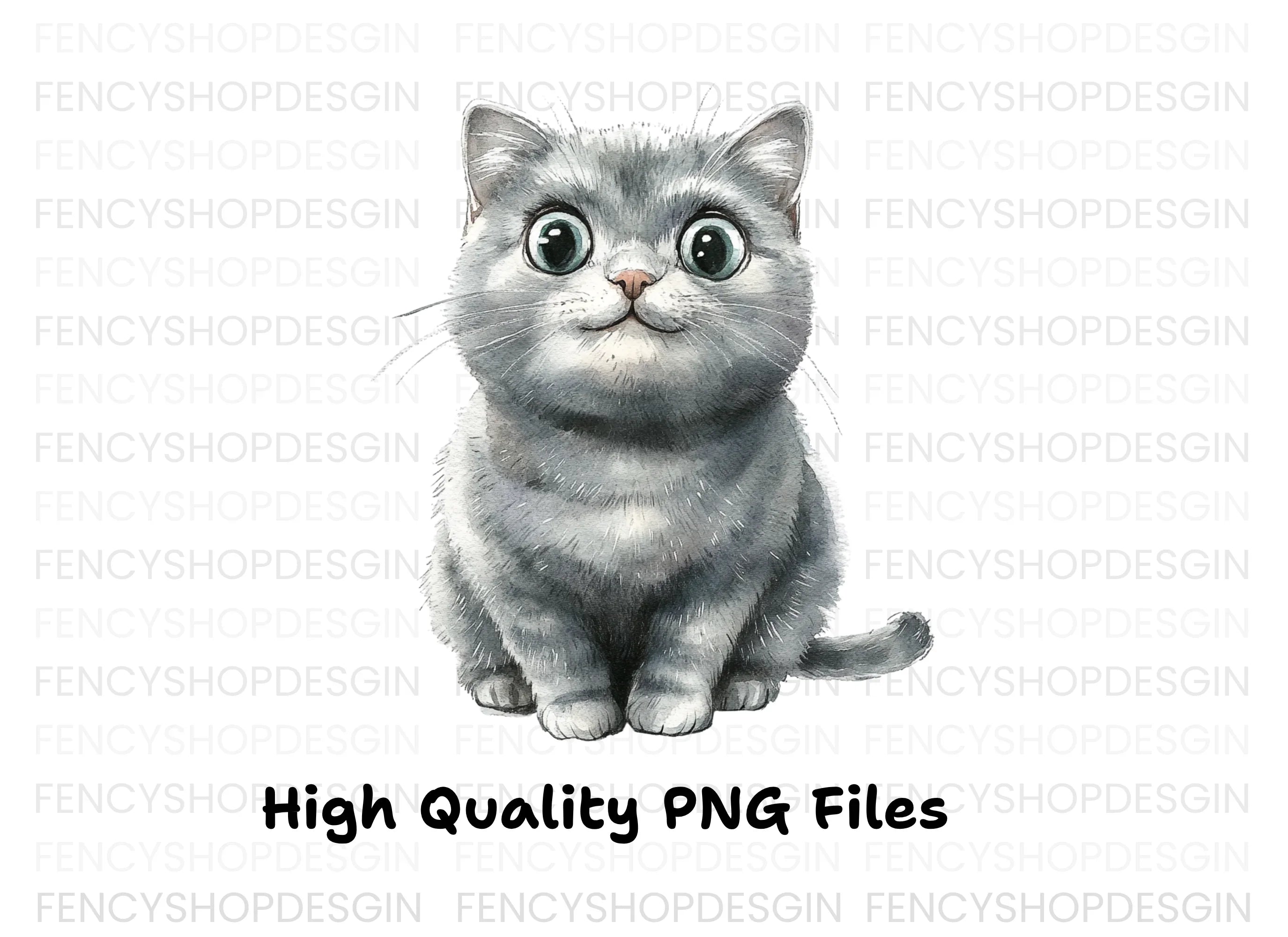 Adorable Grey Kitten Clipart Bundle