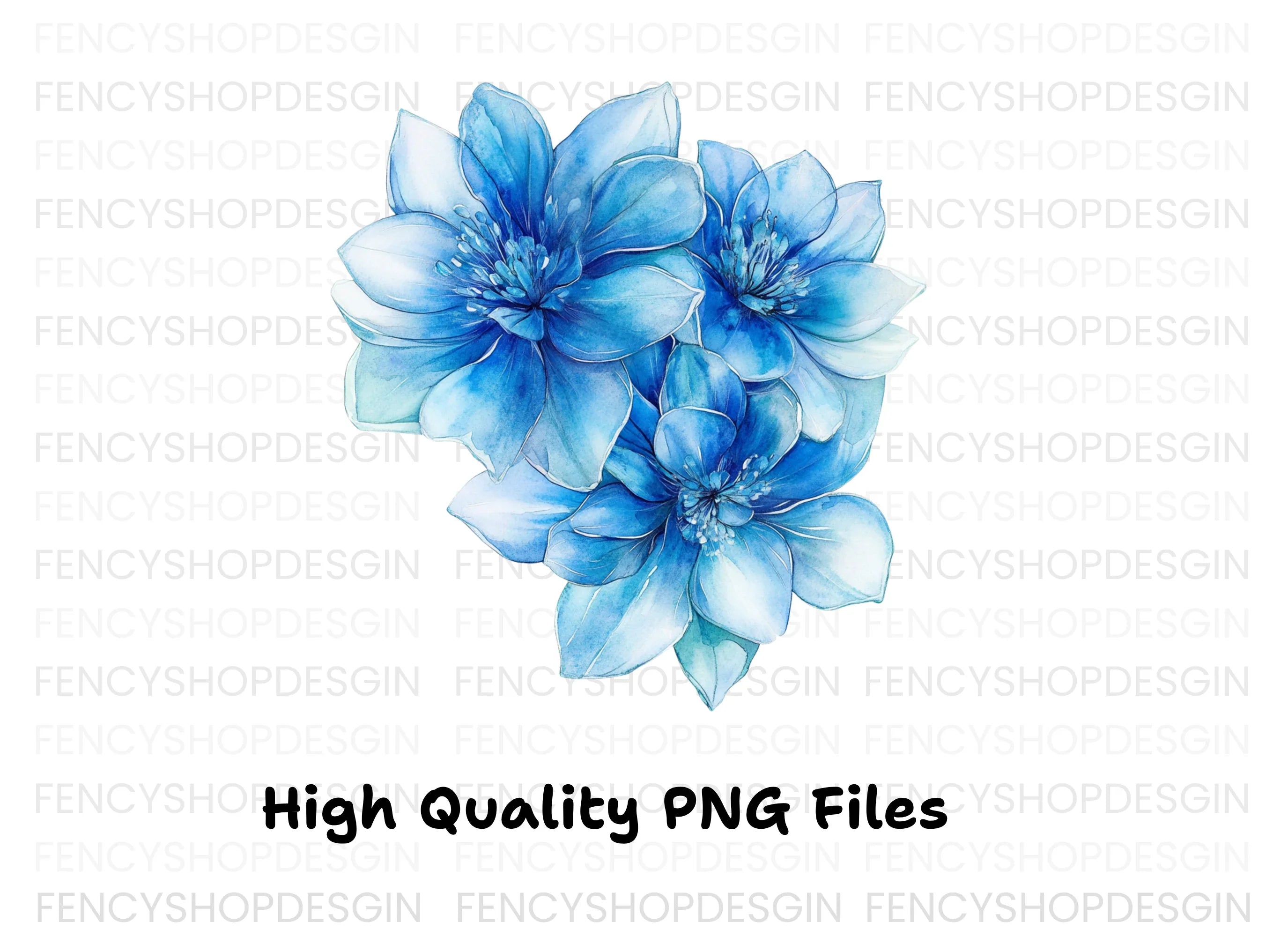 Exquisite Blue Floral Cluster Clipart Bundle