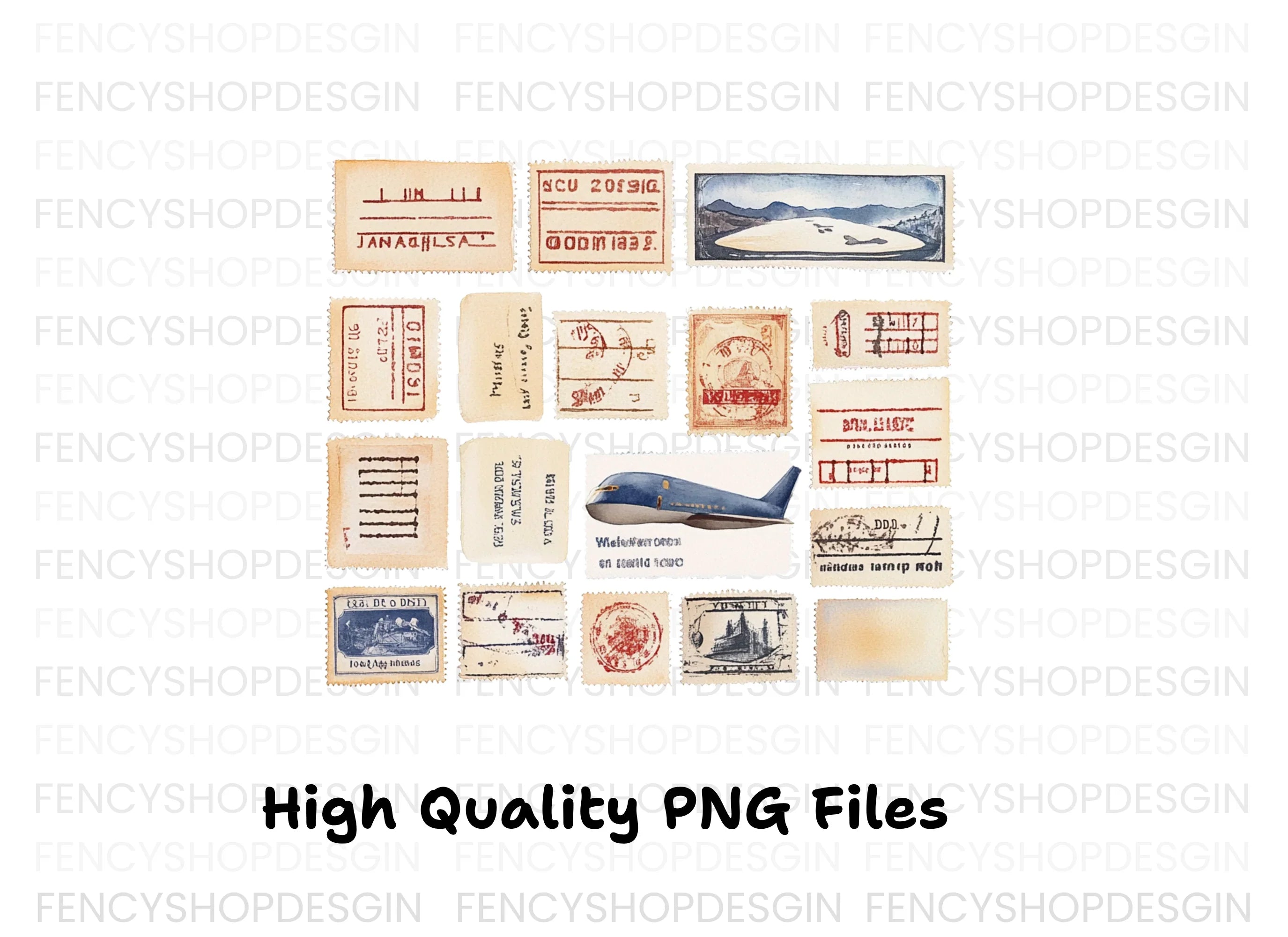 Assorted Vintage Stamps Clipart Bundle