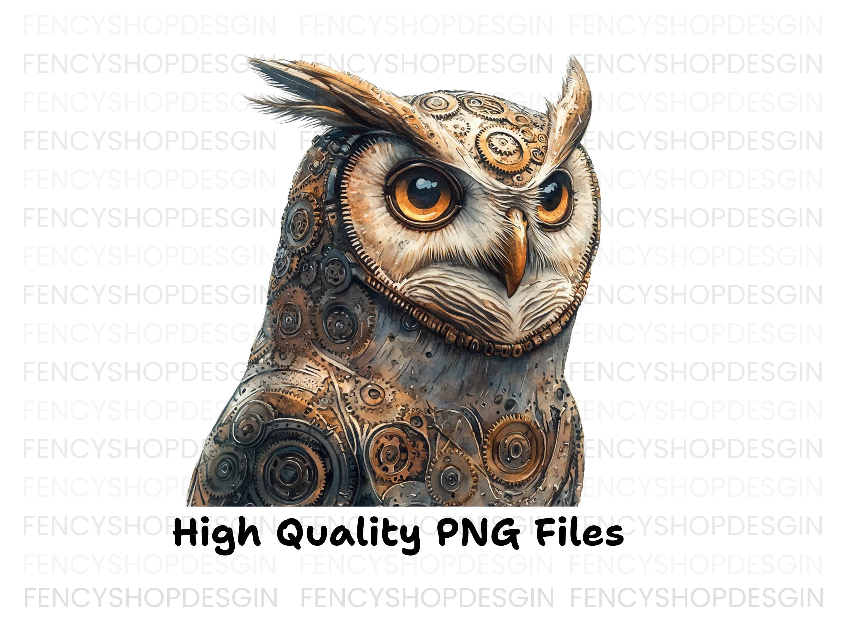 Steampunk Owl Illustration Clipart Bundle