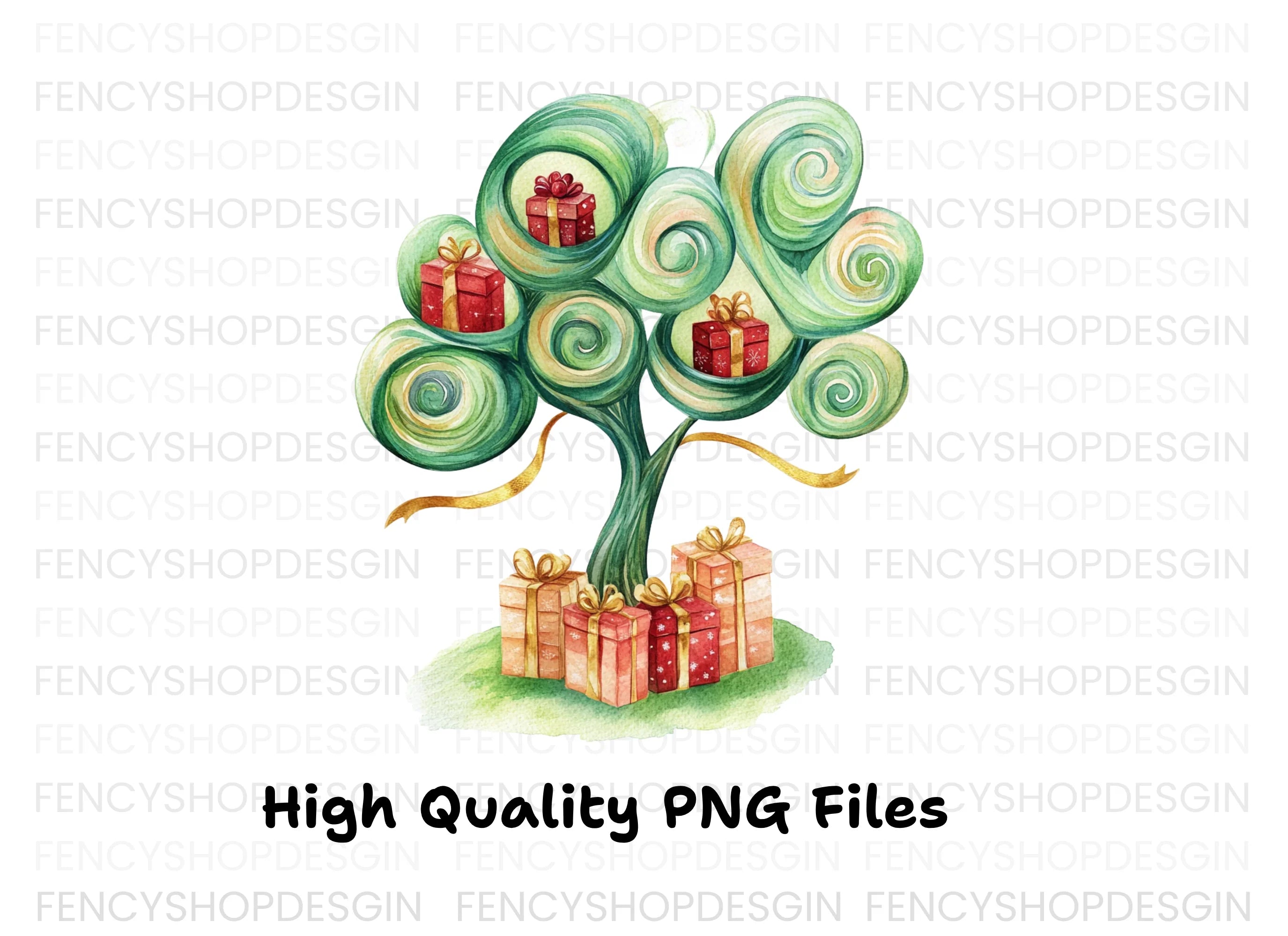 Whimsical Gift Tree Clipart Bundle