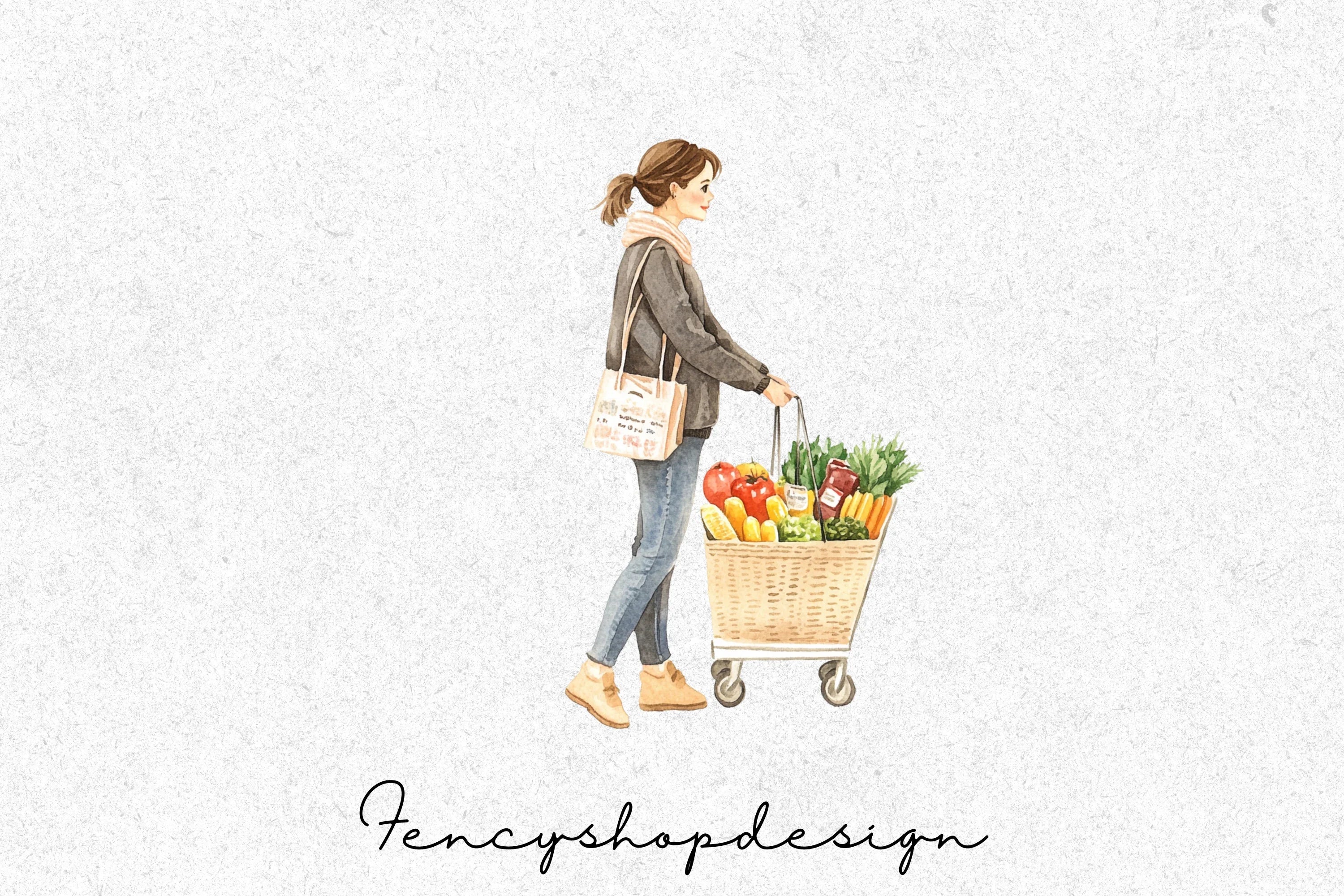 Girls with Fresh Produce Clipart Bundle
