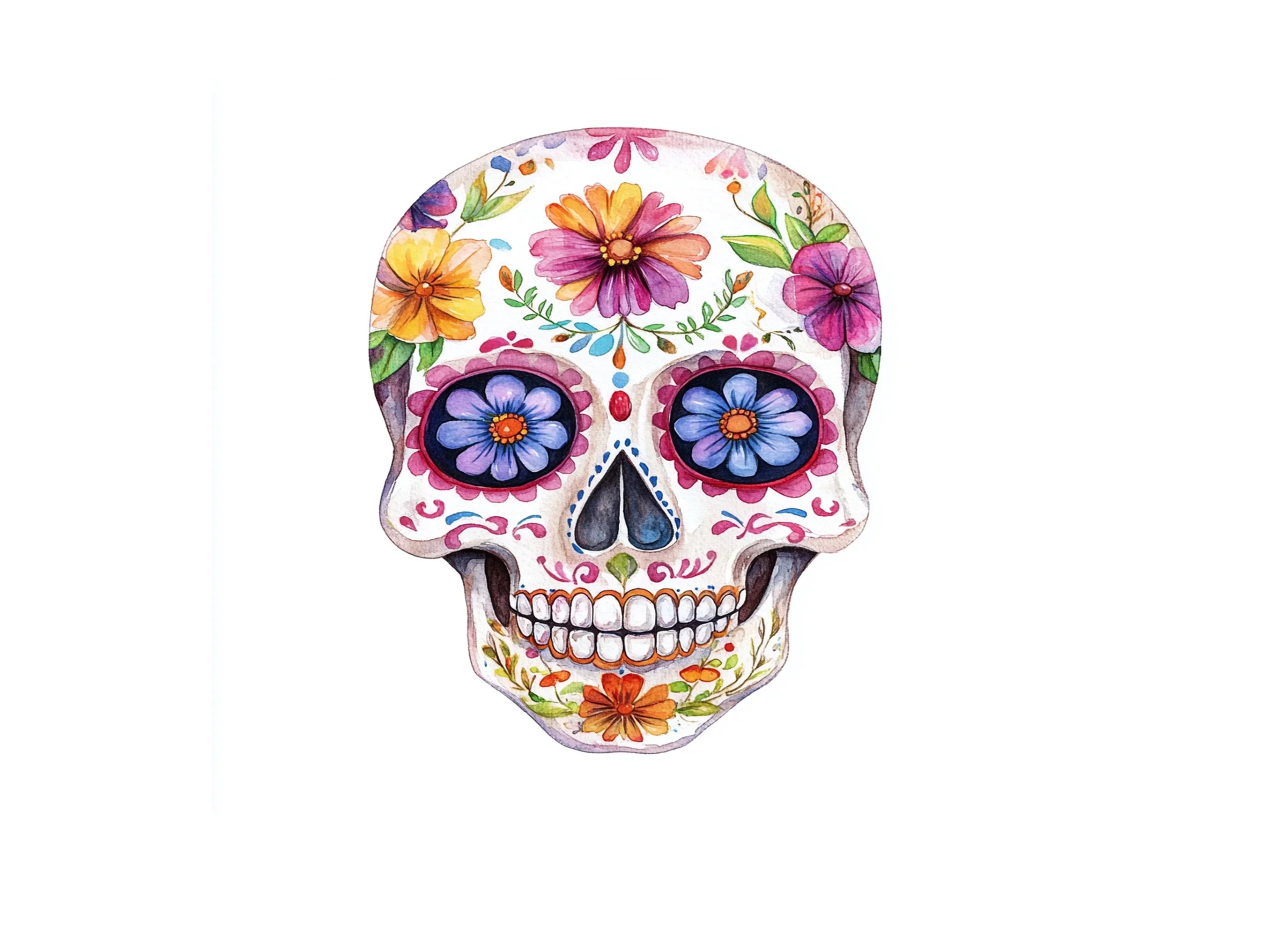 Colorful Floral Sugar Skull Clipart Bundle