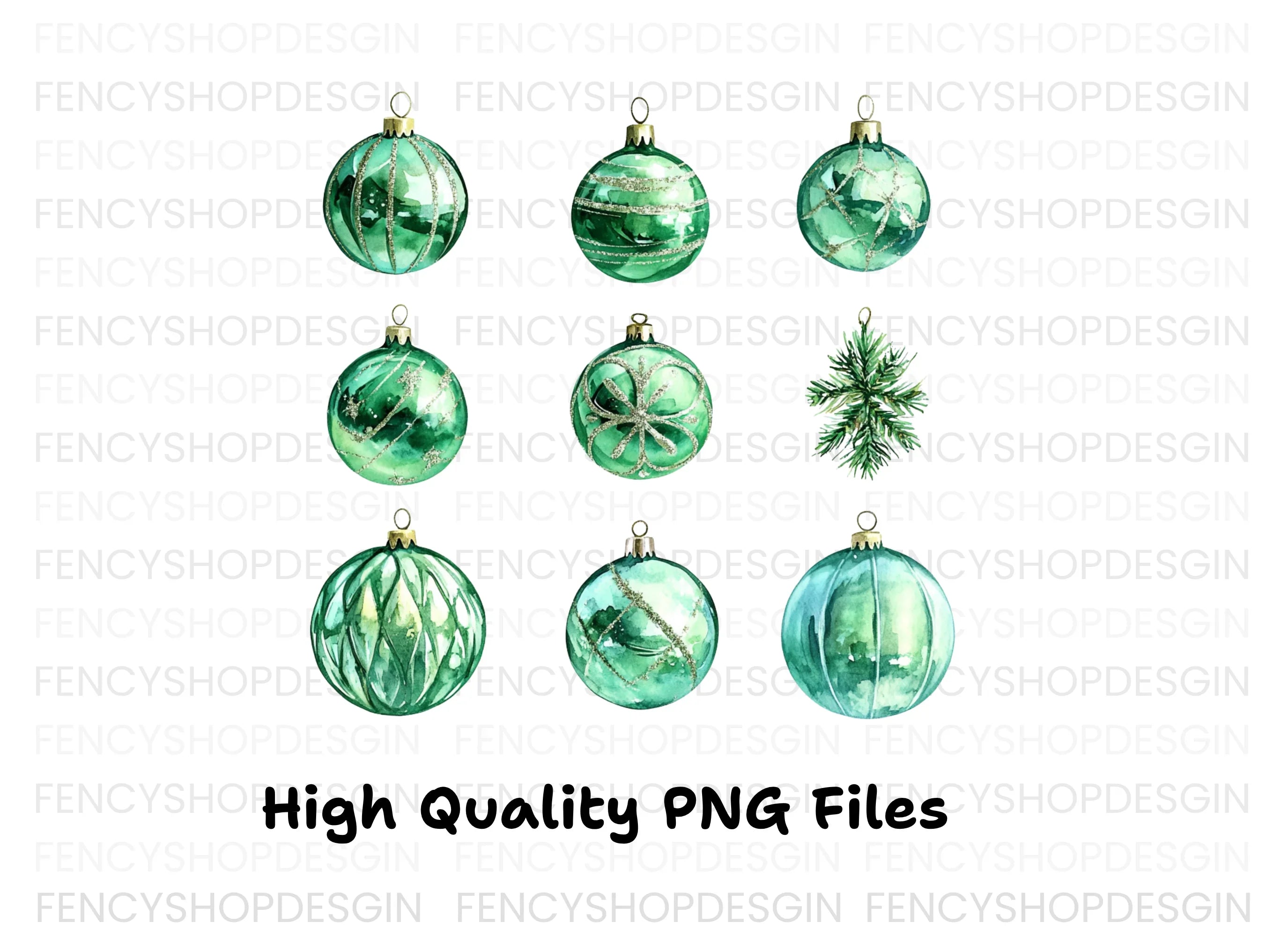 Emerald Christmas Baubles Clipart Bundle