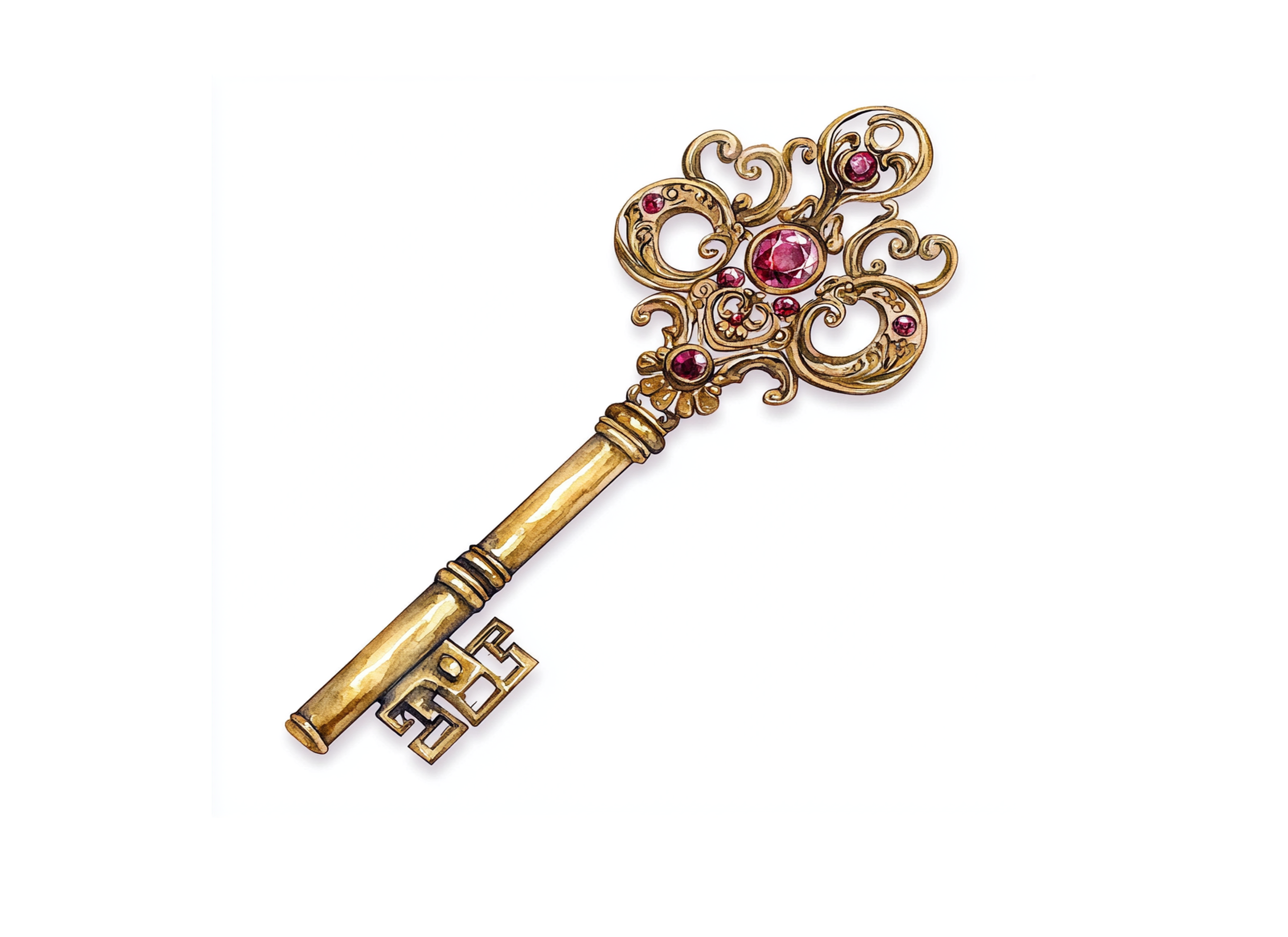 Vintage Golden Keys with Red Jewels Clipart Bundle
